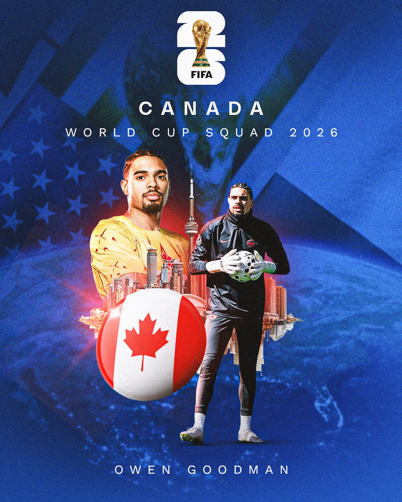 𝗥𝗘𝗣𝗥𝗘𝗦𝗘𝗡𝗧𝗜𝗡𝗚 𝗔 𝗛𝗢𝗠𝗘 𝗡𝗔𝗧𝗜𝗢𝗡 🇨🇦
Congratulations to goalkeeper Owen Goodman on his selection for Canada’s FIFA World Cup squad 🧤
