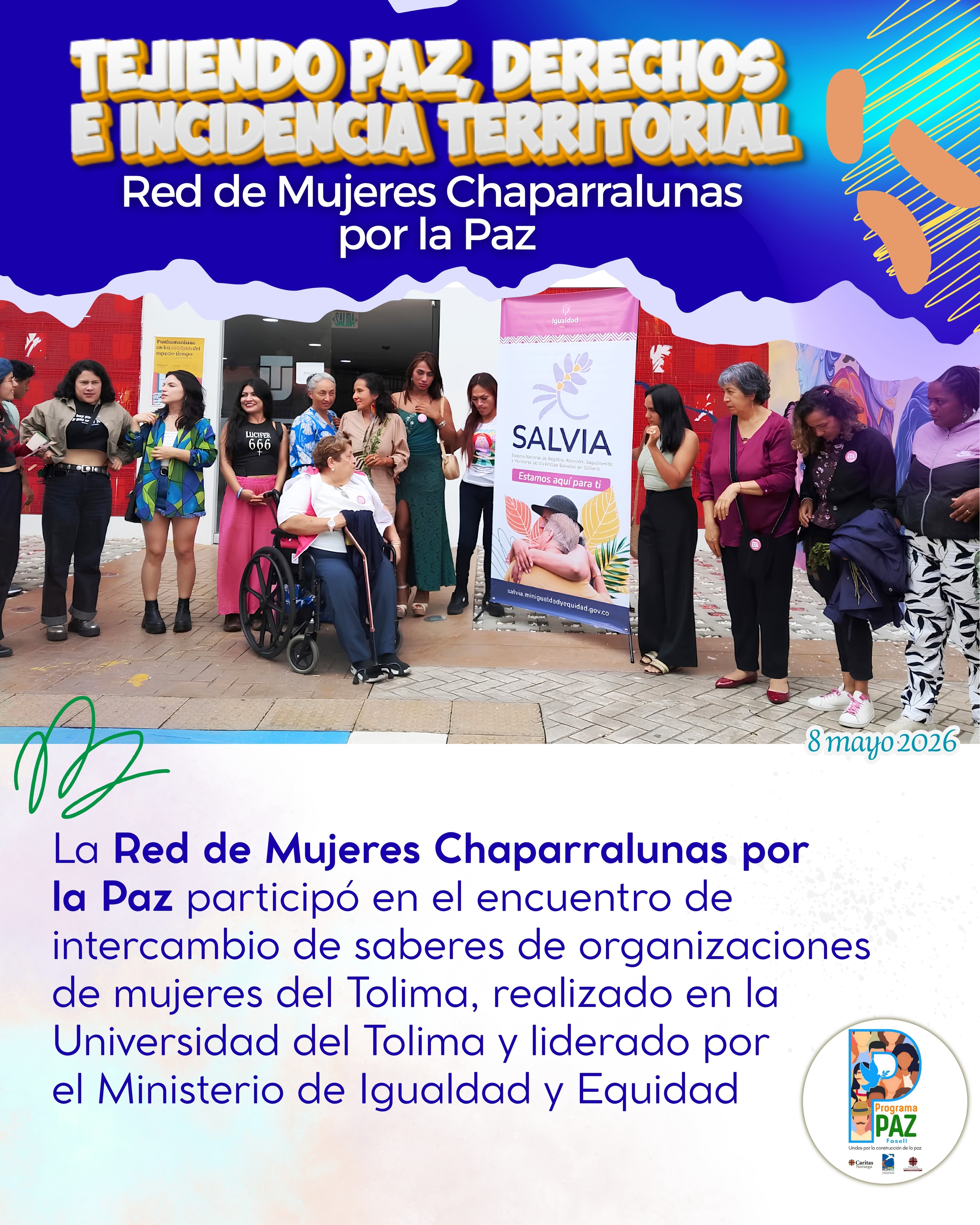 @reddemujereschaparralunas - Tejiendo paz, derechos e incidencia territorial.
El Programa Paz - Fase II es acompañado por FICONPAZ, con el apoyo de @caritas_norge
#programapazfase2
#programapazfase2ficonpaz
#unidosporlaconstruccióndelapaz