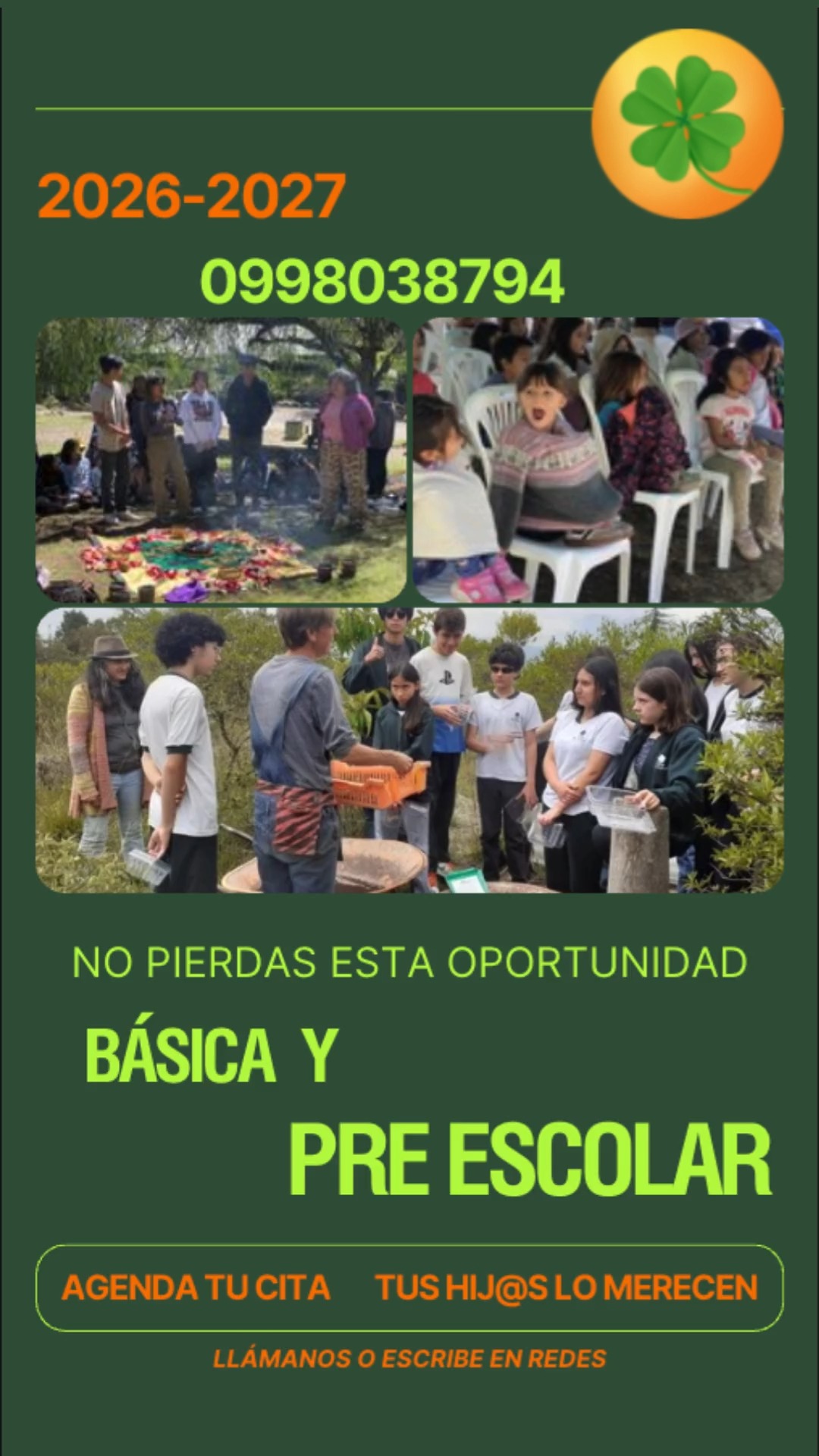 🎒 ¡Inscripciones Abiertas en El Trébol Montessori! 🎒
Elige una educación que vaya más allá de los libros de texto. En El Trébol, cultivamos la
curiosidad innata de cada niñ@ y joven mediante:
🌱 Ambientes preparados: Espacios diseñados para el desarrollo integral y la autonomía.
🧠 Aprendizaje activo: Conexión real entre la teoría, el arte, la ciencia y la vida práctica.
🤝 Comunidad y valores: Un entorno seguro, empático y enfocado en la paz.
¡Los cupos son limitados! No dejes pasar la oportunidad de brindarles una educación
alternativa y de excelencia.
📞 Contáctanos hoy mismo
🌐 Visita nuestra web:
#ElTrébol #ColegioMontessori #Matrículas2026 #EducaciónAlternativa #DesarrolloInfantil