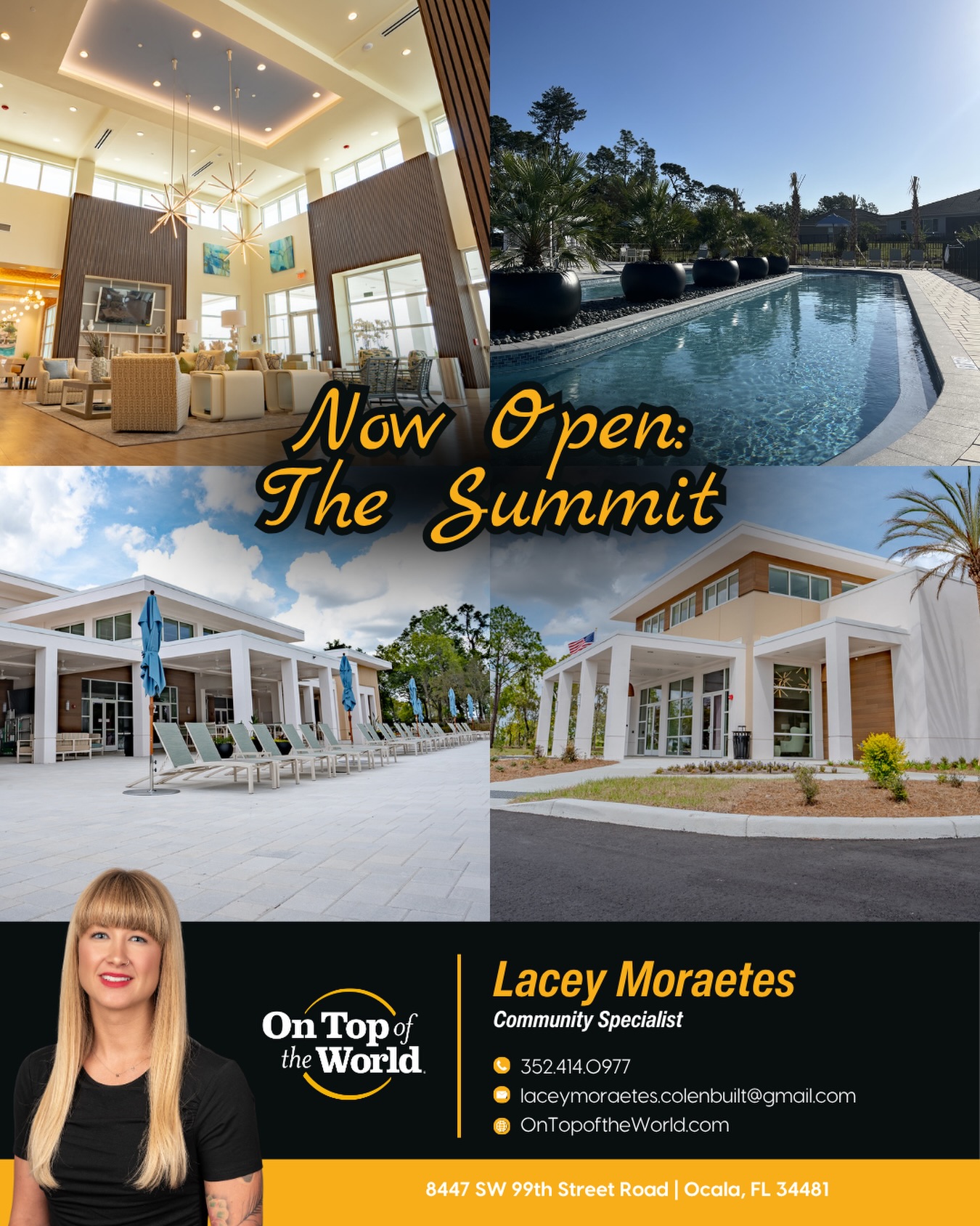 The Summit is now open at On Top of the World, bringing even more spaces to stay active, connected, and enjoy everyday life. 💛
Want to experience it for yourself? Let’s connect.
📲 Lacey 352.414.0977
#OnTopoftheWorld #TheSummit #retirement #snowbirds #floridahomes
