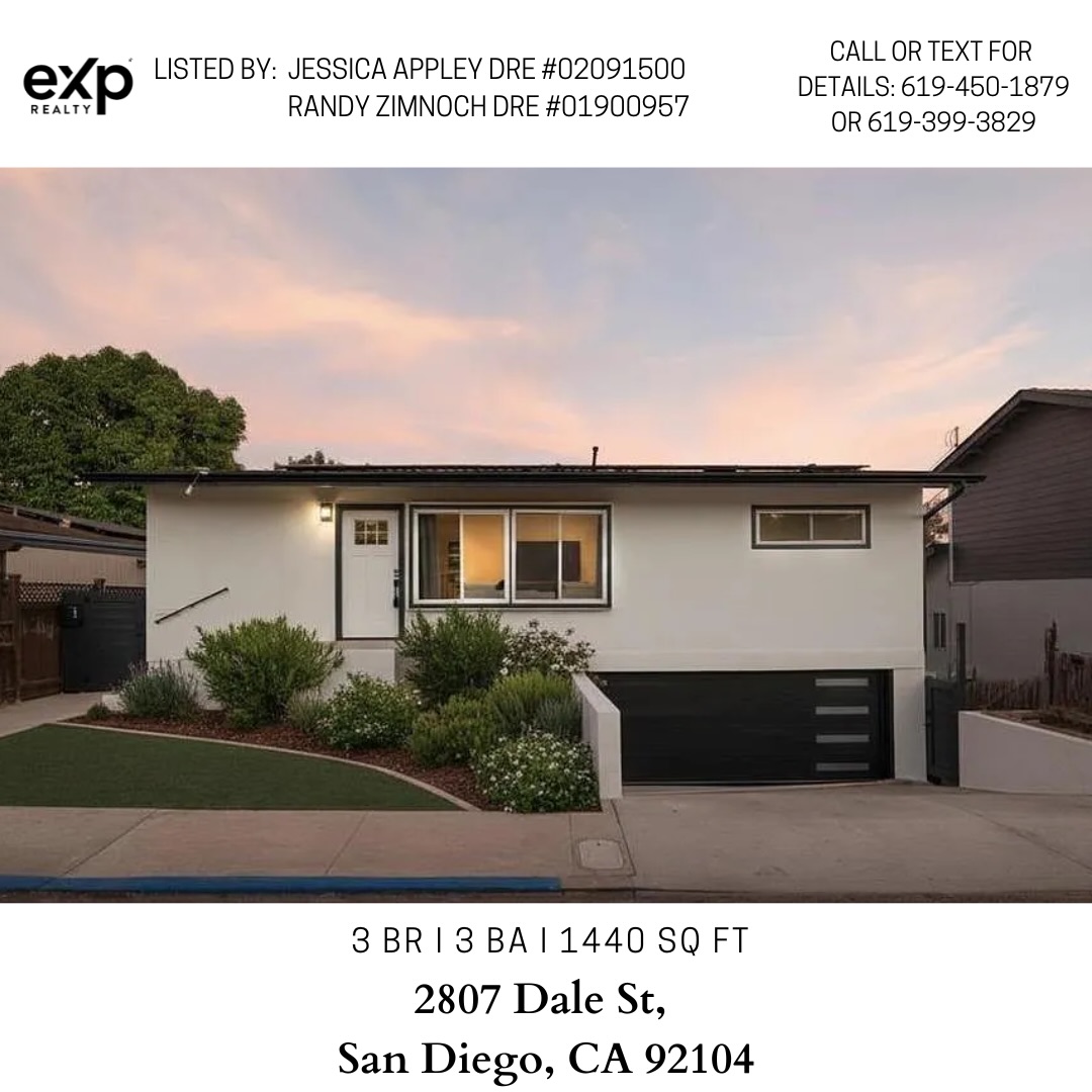 Fully reimagined, this North Park home offers a bright open layout, a modern kitchen, and a redesigned lower level with a private third bedroom and ensuite bath. Upgrades include custom-finished bathrooms, owned solar, a fully equipped laundry area, and drainage improvements for year-round protection. Situated on a rare private canyon lot, the home provides peaceful outdoor living while remaining close to Morley Field, Balboa Park, and the popular cafes, breweries, and restaurants of 30th Street. Stylish, move-in ready, and ideally located, this is North Park living at its best.
Contact Jessica Appley or Randy Zimnoch at (619) 450-1879 or (619) 399-3829 with any questions.
Reach out to us if you need a great team to guide you with buying or selling your home.
#exprealty #exprealtyproud #ONEexp #eXpsuccess