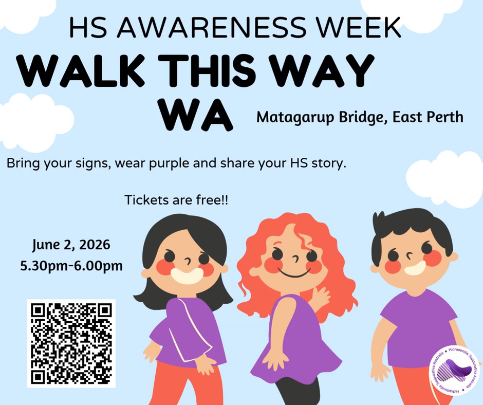 💜 PERTH TURNS PURPLE FOR HS 💜
Join us for a special HS Awareness Week community walk across the iconic Matagarup Bridge as we come together to raise awareness for Hidradenitis
Suppurativa (HS).
💜 Tuesday 2 June
💜 5:00 PM- 5:30PM
Whether you're living with HS, supporting a loved one, or simply want to help raise awareness, we'd love to have you join us. Tickets are free and just for attendance numbers
Together, we'll walk, connect, share stories, and shine a light on a condition that affects thousands of Australians but remains widely misunderstood.
💜 Wear purple
💜 Bring your friends and family
💜 Help make HS visible
Can't make the walk? Other landmarks across Western Australia will also be lighting up purple for HS Awareness Week. If you spot one, snap a photo and share it with us to help spread awareness even further!
Every step helps raise awareness. Every voice helps create change.
#HSAwarenessWeek #HSAustralia #Illuminate4HS #MatagarupBridge #PerthWalksPurple #HSWarrior #ShineALightOnHS #PurpleForHS