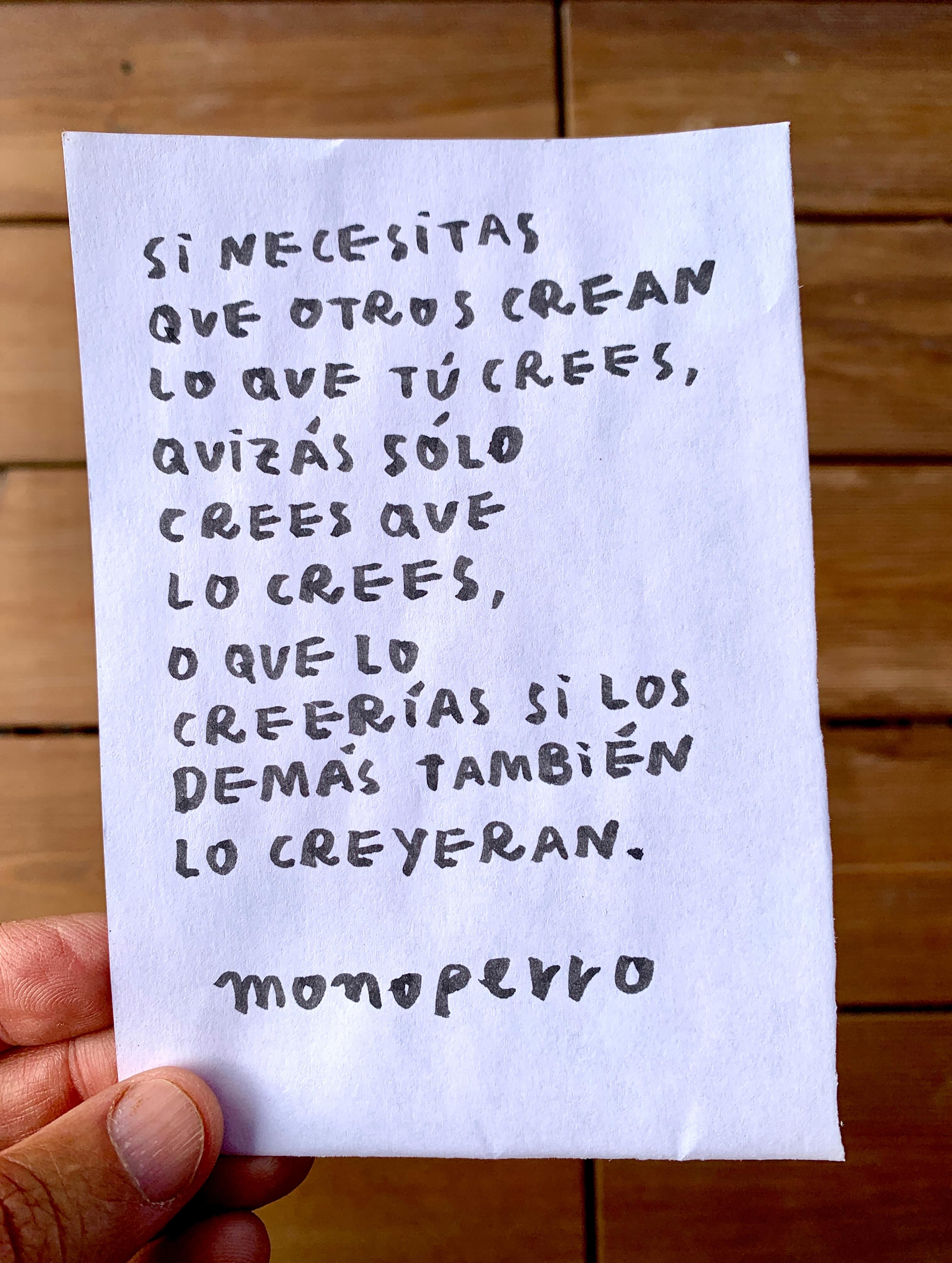Si necesitas
que otros crean
lo que tú crees,
quizá sólo
crees que
lo crees,
o que lo creerías si los
demás también
lo creyeran.
#cancamusas
#elclubimperfecto
#ultralkymia