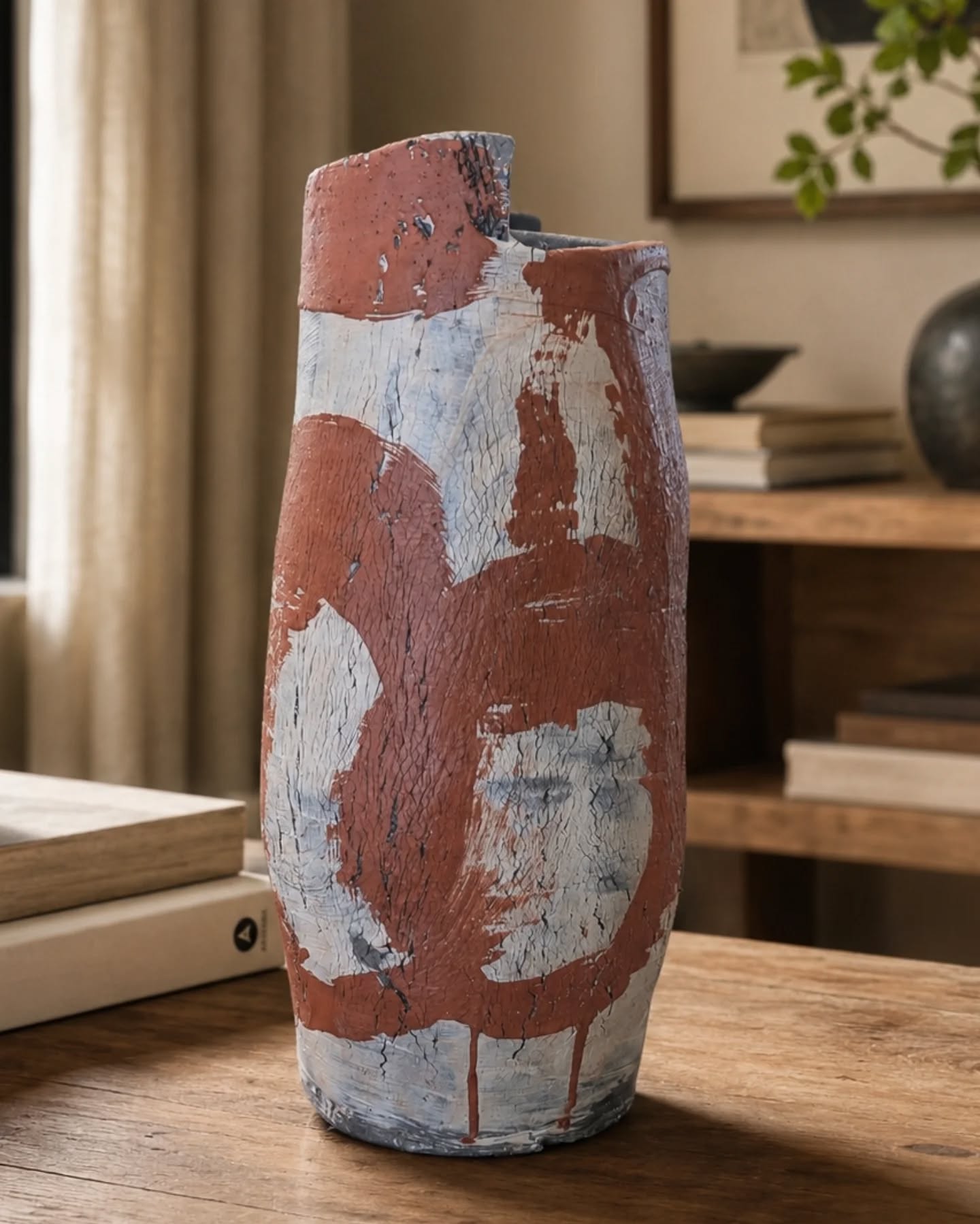 I love this stage of making—when the clay starts to tell you what it wants to be. Marks accumulate, textures emerge. The cracks, drips and worn edges are all part of the journey.
For me, the finished piece is only part of the story. What draws me in is the process itself—the building, layering, scraping back and responding to what appears. A conversation between material, hand and time.
Grey clay body, white and terracotta slip, hand built.
#ceramics #ceramicprocess #handbuiltceramics #clayartist #contemporaryceramics