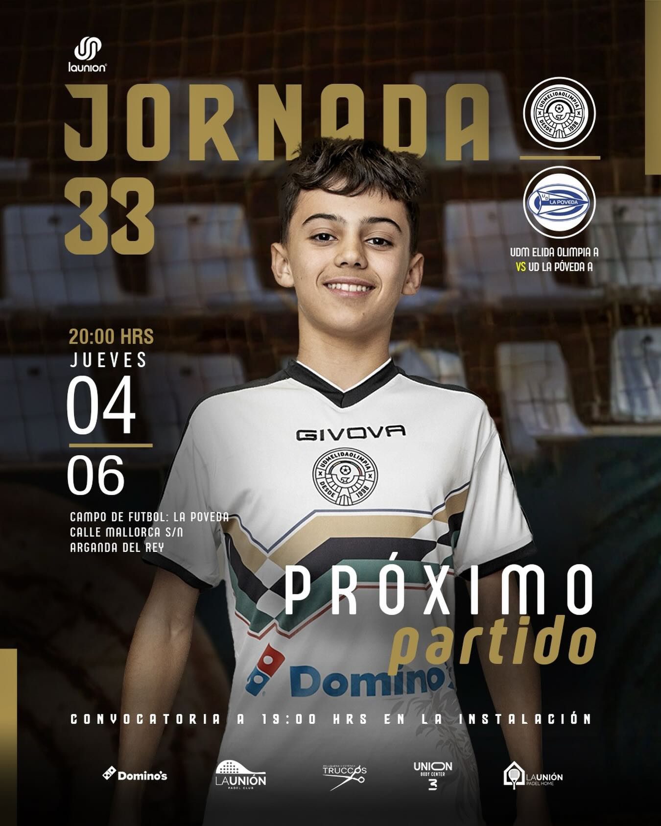 > ⚽ ¡Llega la Jornada 33! Nos enfrentamos en el próximo partido: UDMElidaOlimpia A vs UD La Poveda A.
📅 Jueves 04/06 a las 20:00 hrs
📍 Campo de Fútbol La Poveda (Arganda del Rey)
⏰ Convocatoria a las 19:00 hrs en la instalación.
¡Os esperamos para darlo todo en la grada! 💪🔥