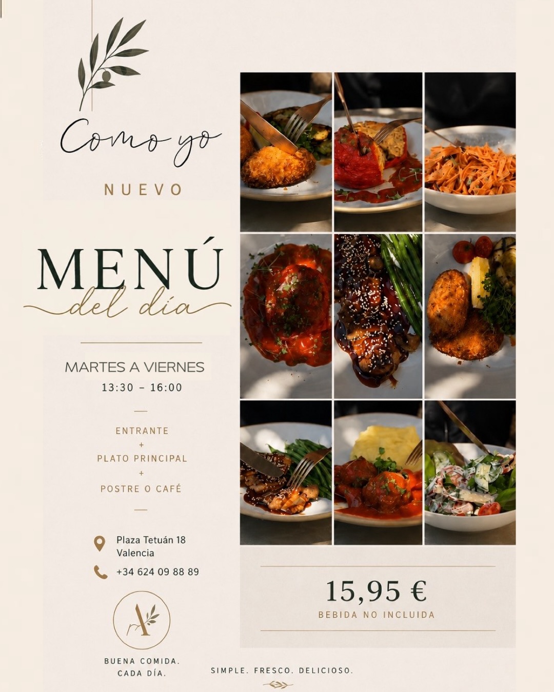 Menú del Día por solo 15.95€ en Como Yo
¿Te gusta la comida deliciosa?
¿Echas de menos la comida casera?
Entonces te invitamos a disfrutar de nuestro Menú del Día, con el increíble sabor de la cocina casera que te dará energía para todo el día
¡Reserva tu mesa!
📍Plaza Tetuan 18
📲+34624098889
_____________
Menu of the Day only for 15,95€ in Como Yo
Do you love delicious food?
Do you miss homemade meals?
Then we invite you to enjoy our Menu of the Day, featuring the incredible taste of homemade cuisine that will give you energy for the whole day
Book your table!
📍Plaza Tetuan 18
📲+34624098889