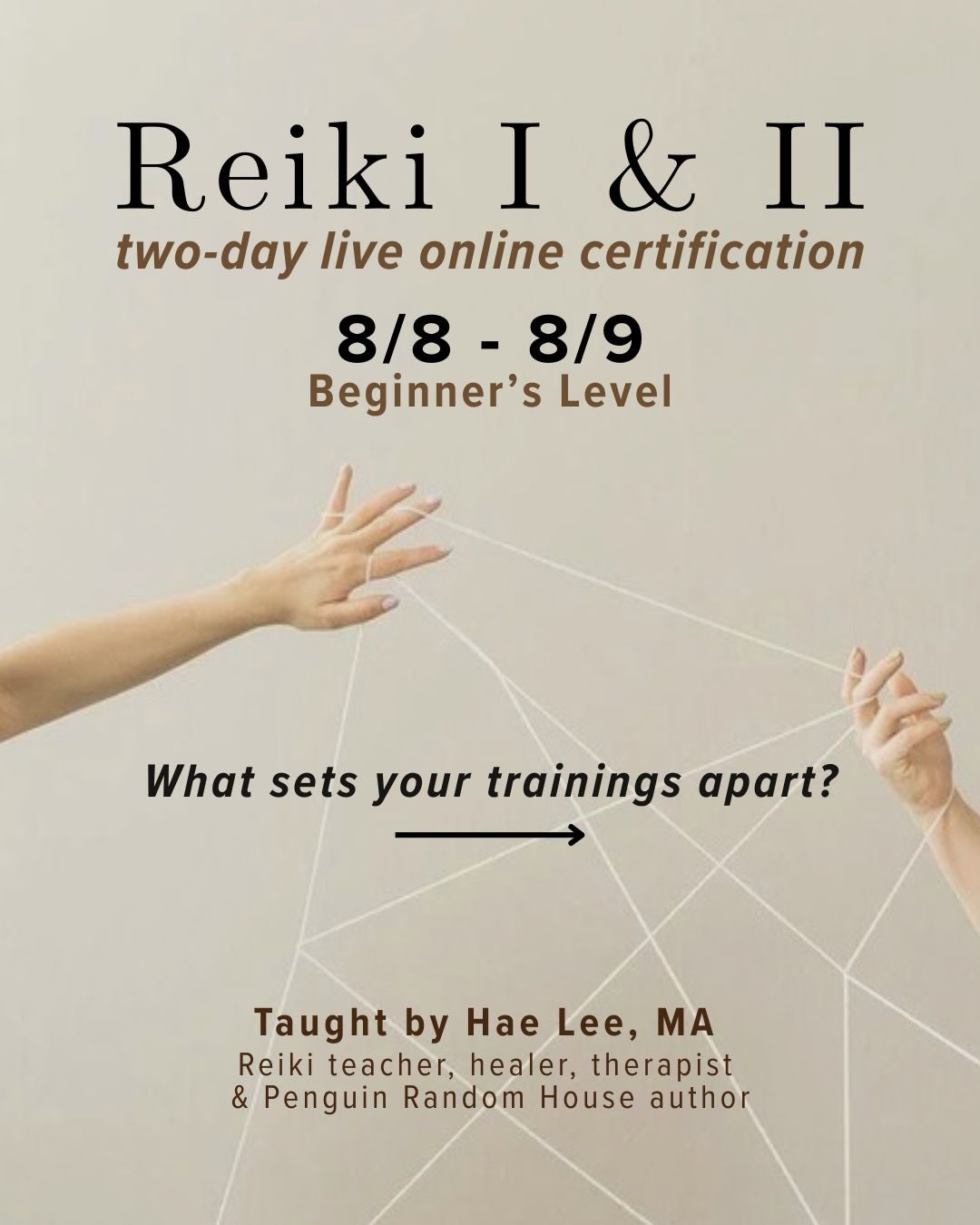 ✨Can anyone learn Reiki? YES Absolutely! I’ll show you how, step by step.
As a Reiki teacher and psychotherapist integrating both Eastern and Western practices, my intention is to share Reiki in a way that’s practical, effective, and easy to apply in everyday life.
Whether you feel called to hold space for others or are seeking to deepen your own healing, Reiki becomes a lifelong companion that continues to guide, support, and unfold with you. Reiki has profoundly transformed my life, and it is a true honor to share this powerful practice with you.
𝐔𝐬𝐮𝐢 𝐒𝐡𝐢𝐤𝐢 𝐑𝐲𝐨𝐡𝐨/𝐇𝐨𝐥𝐲 𝐅𝐢𝐫𝐞® 𝐈𝐈𝐈
𝐔𝐩𝐜𝐨𝐦𝐢𝐧𝐠 𝐑𝐞𝐢𝐤𝐢 𝐓𝐫𝐚𝐢𝐧𝐢𝐧𝐠 𝐃𝐚𝐭𝐞𝐬:
R͟e͟i͟k͟i͟ I͟&͟I͟I͟ (͟2͟-͟d͟a͟y͟ t͟r͟a͟i͟n͟i͟n͟g͟)͟: Beginner’s Level
- 8/8 - 8/9 𝟏𝟏 𝐬𝐩𝐨𝐭𝐬 𝐫𝐞𝐦𝐚𝐢𝐧𝐢𝐧𝐠
- 11/7 - 11/8
R͟e͟i͟k͟i͟ I͟I͟I͟ /͟ M͟a͟s͟t͟e͟r͟s͟h͟i͟p͟ (͟3͟-͟d͟a͟y͟ t͟r͟a͟i͟n͟i͟n͟g͟)͟: Advanced Level
- 9/12, 9/19 & 9/20 𝟭𝟬 𝘀𝗽𝗼𝘁𝘀 𝗿𝗲𝗺𝗮𝗶𝗻𝗶𝗻𝗴
- 12/5, 12/12 &12/13
Pre-reqs: Reiki I & II attunements from any lineage.
For more details, testimonials, payment plans and upcoming dates, visit my website ( www.stayandvibe.org ), click the ‘Reiki Trainings’ tab, and check out the two levels offered.
I’m here if any questions arise.
❤️🔥❤️🔥
In Reiki,
Hae
.
.
.
.
.
#reiki #energyhealing #holyfire #reikimaster #empaths