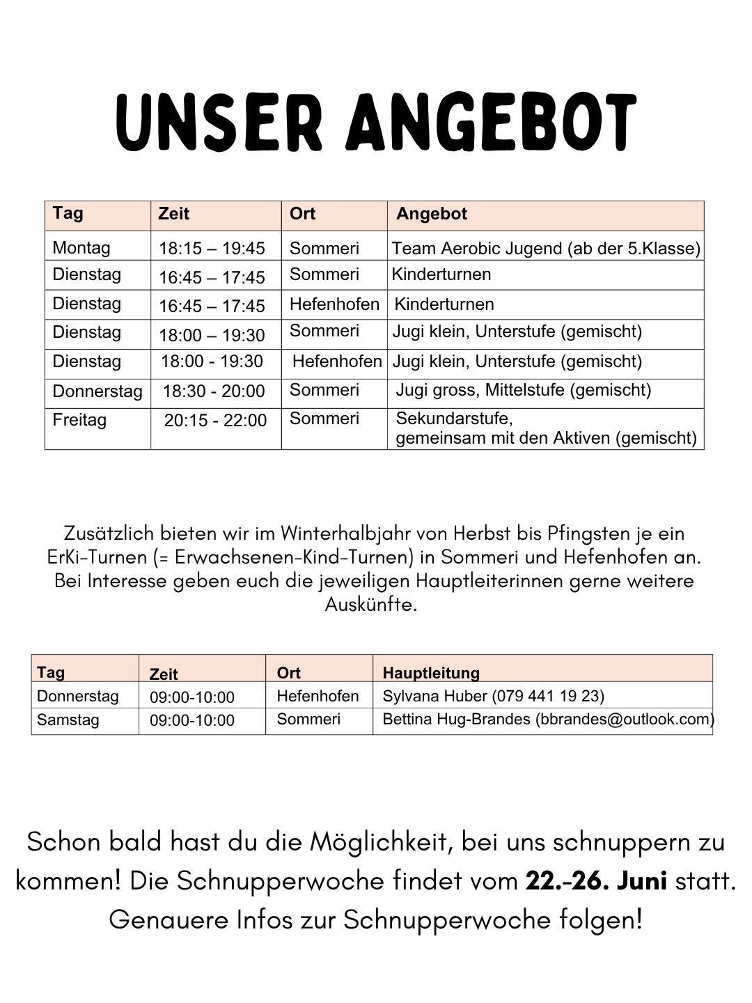 NEWS‼️
Mir freued üs dJugendriege us Hefehofe i üsen Verein chöne z‘integriere und ihne e sportlichi Zuekunft chöne büüte! 🤩
Bsunders erfreulich isches, dass die bisherige Leiterinne und Leiter us Hefehofe wiiterhin bereit sind, sich z‘engagiere. Eso wird zäme mit üsne Leiterinne und Leiter es spannends neu Projekt ufgleist.💪🏻
Alli Infos findsch du ufem Flyer. Zudem wird die Wuche no dInfo weg dä Schnupperwuche usecho! Stay tuned!👀✌🏻
#zämeschluss#hefehofeundsommeri#zuekunft#mirwachsed#vorfreud