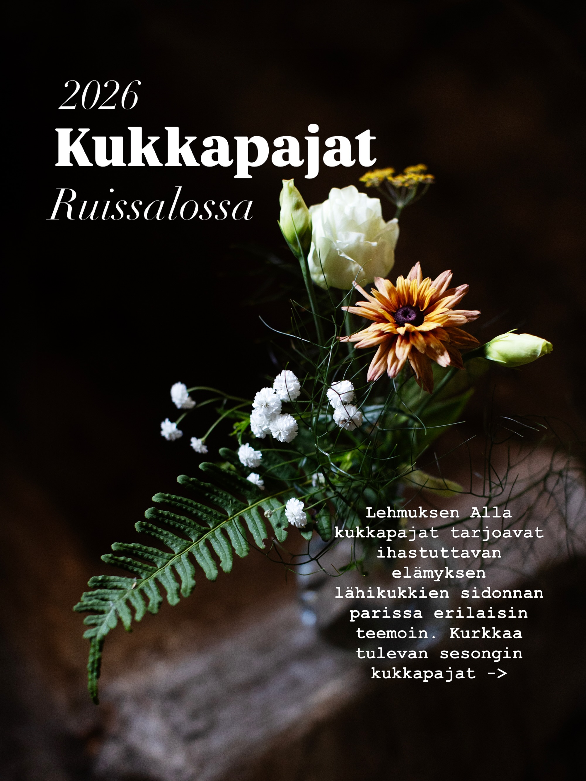 Tule kokemaan ihana kesä- tai syyselämys Lehmuksen Alla kukkapajoihin Turun Ruissaloon 💐🌺🌼 Tänä sesonkina saamme nauttia neljästä ihastuttavasta kukkapajasta täällä Ruissalon kukkatyöhuoneella 💕
18.6 - Juhannuksen kukkaseppele-paja
13.8 - Lähikukka-kimppupaja
3.9 - Lähikukka-kimppupaja
24.9 - Kuivakukka-paja
Löydät pienen kuvauksen jokaisesta kukkapajasta postauksen kuvista ja upouusilta verkkosivuilta näet vielä kattavamman kuvauksen jokaisesta pajasta.
Paikan saat varattua verkkokaupan kautta, linkki löytyy biosta 🌼
Toivottavasti näen teitä tämän sesongin kukkapajoissa 🦋🥰
💛: Gina
Kukkapajat Turku, Ruissalo
Kuuvantie 180
#kukkapaja
#kukkapajaturku
#ruissaloturku
#lehmuksenalla