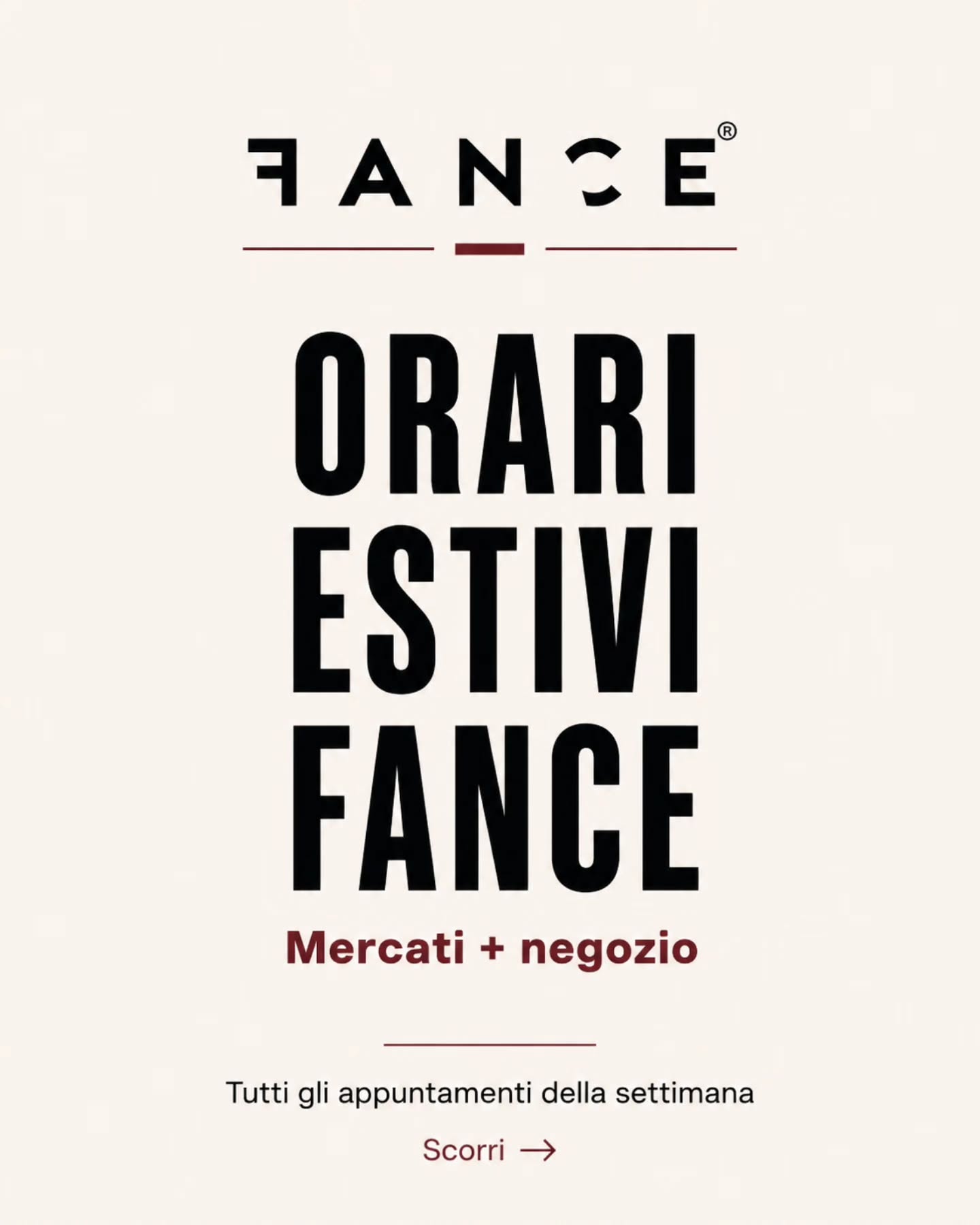 Orari estivi FANCE® ☀️
Da questa settimana si riparte con il programma estivo completo:
mercati della mattina, mercati serali e negozio aperto.
Ci trovate in giro tutta la settimana:
📍 Lunedì
Gatteo Mare 8:00–12:30
Cesenatico serale 19:00–23:30
Negozio 9:30–19:30
📍 Martedì
Savignano sul Rubicone 8:00–12:30
Negozio 9:30–19:30
📍 Mercoledì
Cesena • Bellaria • Rimini
8:00–12:30
Negozio 9:30–19:30
📍 Giovedì
Cervia, 2 postazioni • Gambettola
8:00–12:30
Negozio 9:30–19:30
📍 Venerdì
Santarcangelo • Cesenatico • Riccione
8:00–12:30
Cervia serale 16:30–24:00
Negozio 9:30–19:30
📍 Sabato
San Mauro Pascoli • Rimini • Cesena
8:00–12:30
Negozio 9:30–13:30 / 16:00–19:30
Salva il post, così sai sempre dove trovarci.
Nuovi arrivi estivi disponibili sia nei mercati che in negozio.
Ci vediamo in giro ❤️
#fanceabbigliamento #fance #romagna #mercati #orariestivi abbigliamentouomo nuoviarrivi estate2026 rimini cesena bellaria cervia cesenatico gatteomare savignanosulrubicone riccione santarcangelo sanmauropascoli gambettola