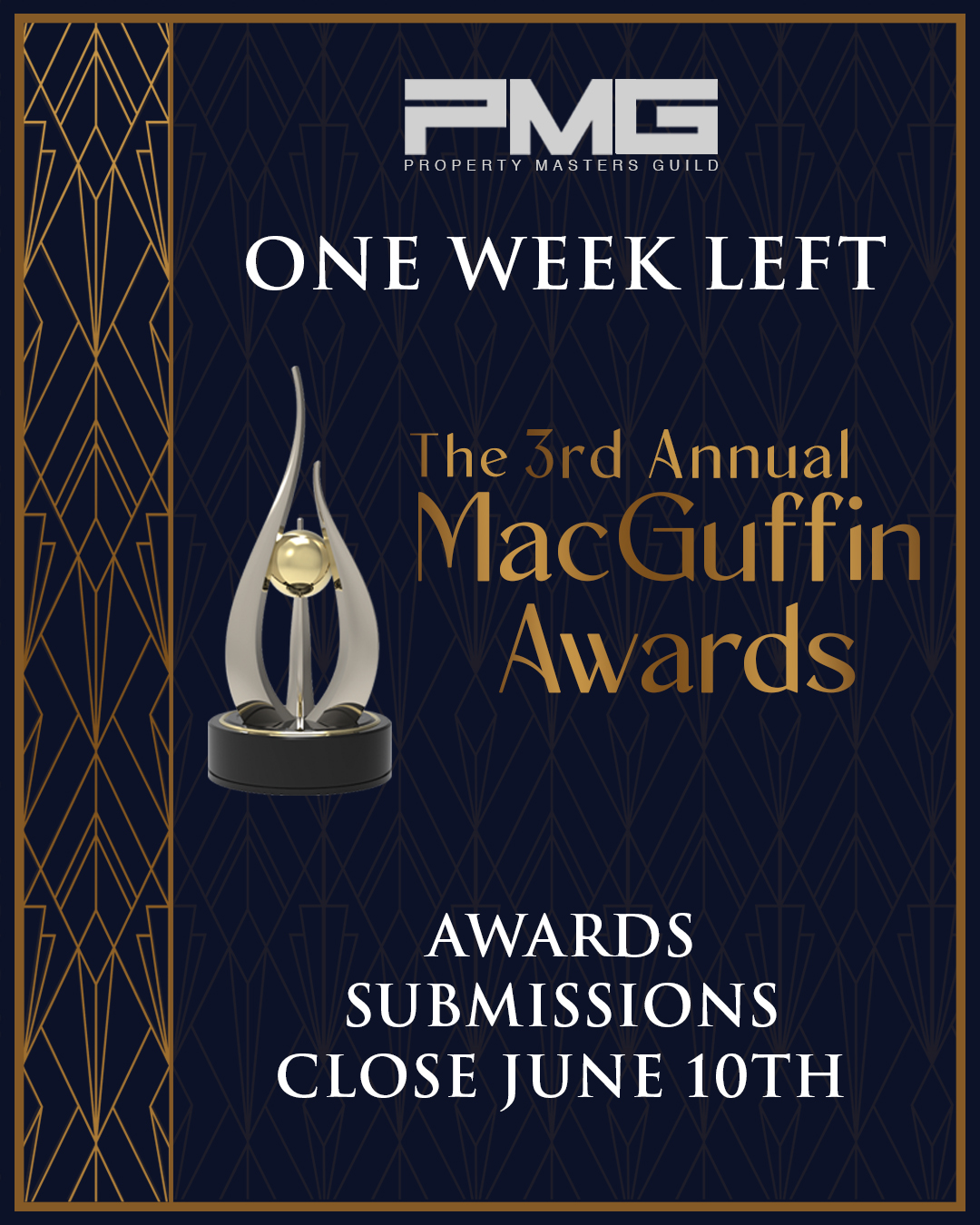 The clock is ticking - submissions for the 3rd Annual MacGuffin Awards close Wednesday, June 10th.
This is the moment to spotlight the craft behind the craft. From iconic hero props to the subtle storytelling elements only a sharp eye would catch, we're honoring the unsung artistry of Property Masters around the world.
Whether your work shaped the world-building of a feature, grounded a performance in a period piece, or became a character in its own right - we want to see it.
Full details and submission info using the link in our bio.
#pmg #propertymastersguild #propertymasters #propertymaster #propsmatter #macguffinawards #pmgmacguffinawards #macguiffinawards2026 #filmmakers #propertydepartment #filmindustry #IATSE #BECTU #filmawards #filmaward #macguffin #artdepartment #artdept #local44 #local52 #local479 #local476 #local891 #local873 #local480 #local481 #props #propdepartment