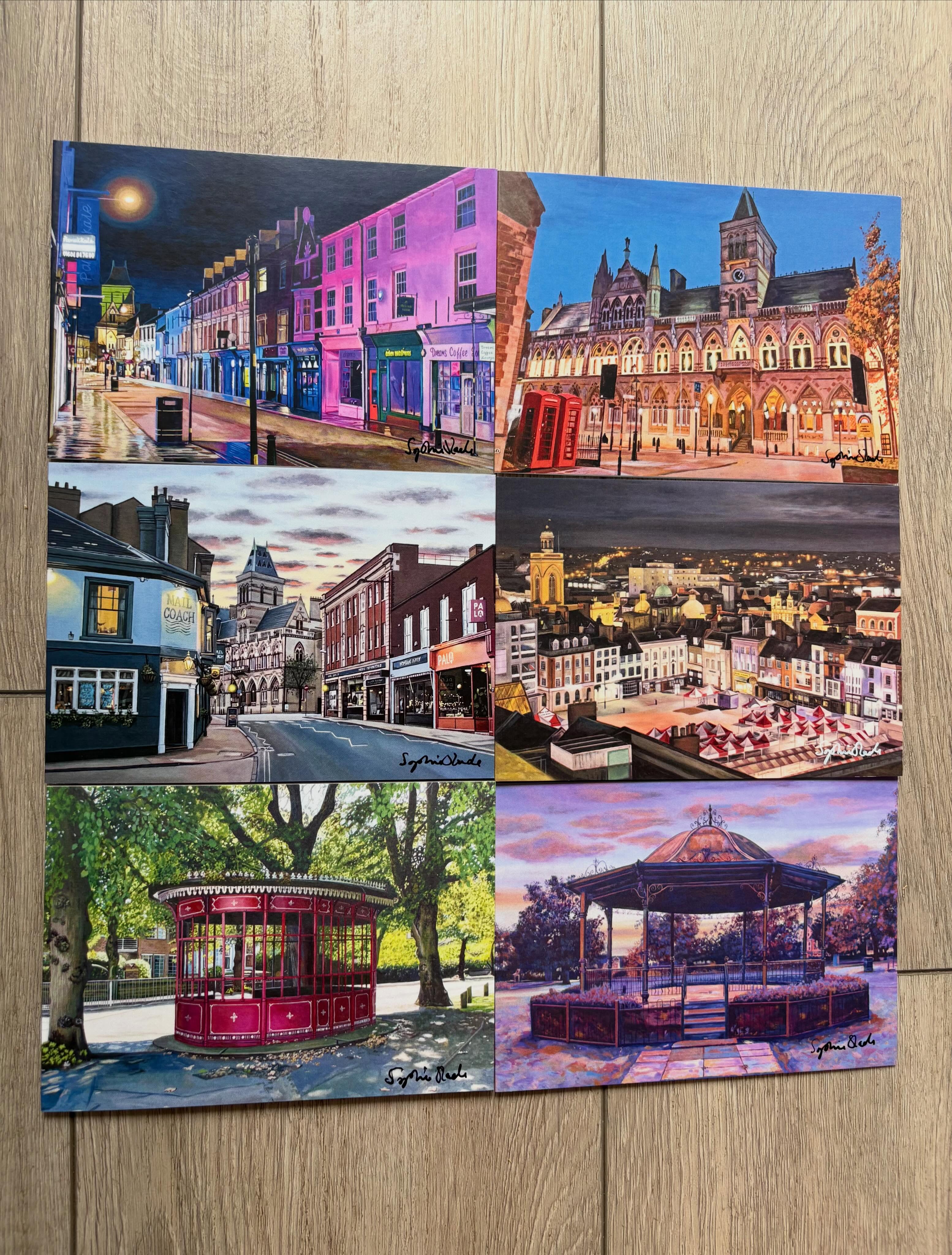 📌 6 iconic Northampton spots from my Paint the Town series ❤️. These are the A6 card versions but they’re also available in 16”x20” prints 📷
