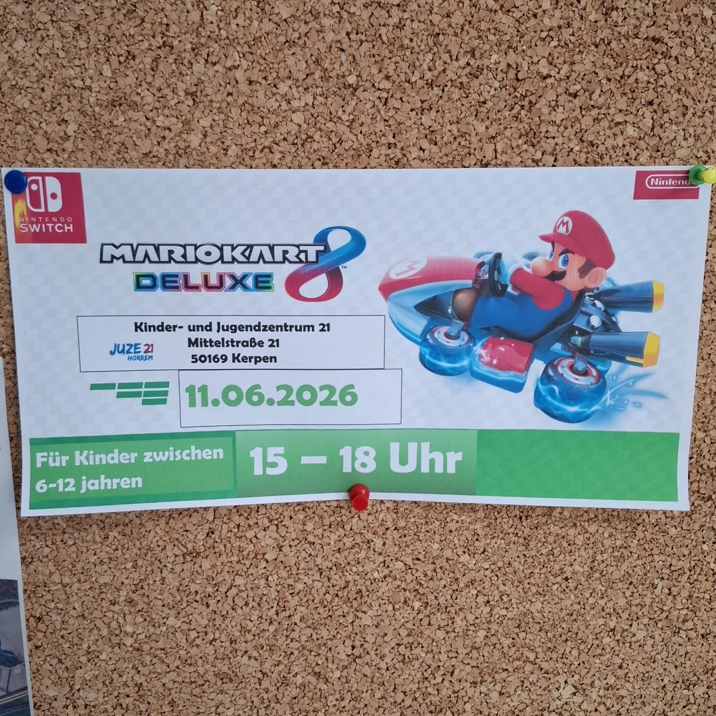 Am 11.06. findet, bei uns, ein Mario Kart 8 Turnier statt. Ohne Anmeldung! Kommt einfach vorbei😊
#juze21 #mariokart #turnier