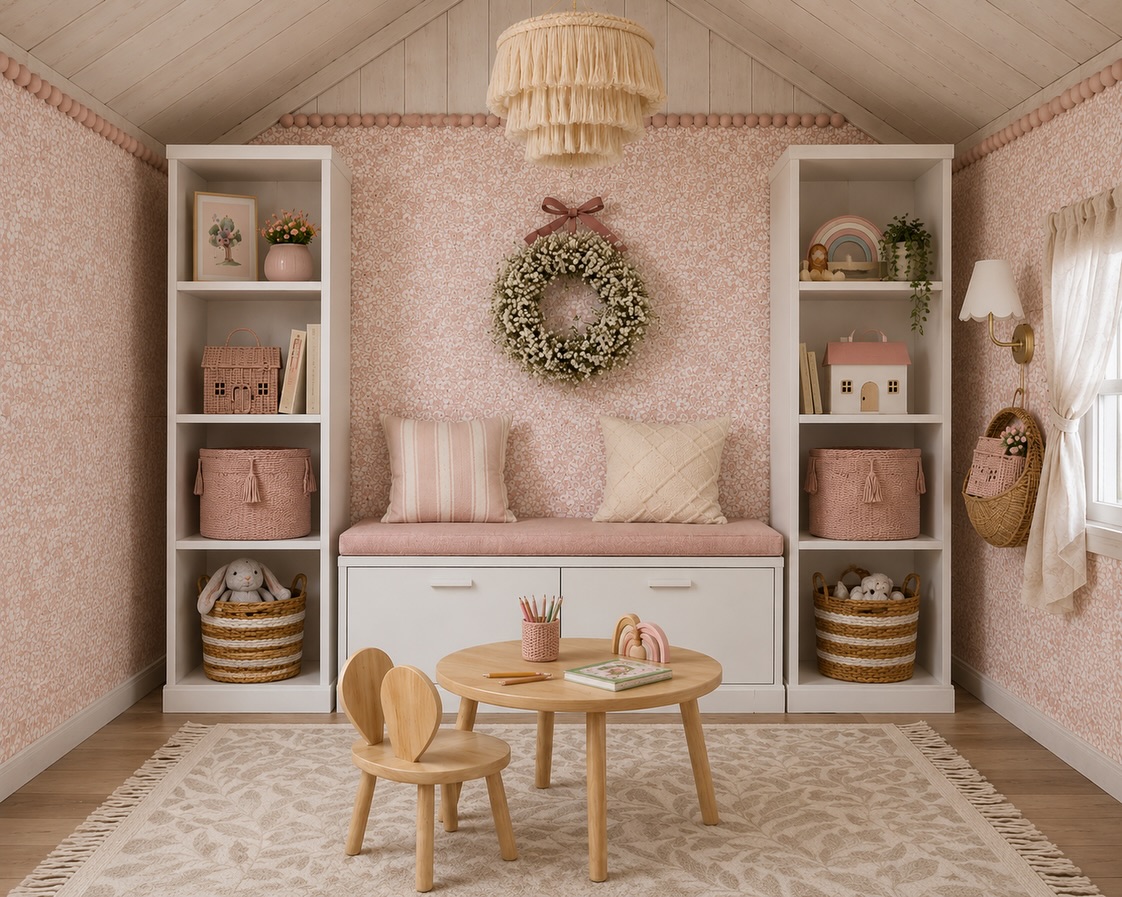 Something a little different…
Elysia got to really delve deep into her childhood with this one (part of the fun doing any kids design!!) - a Wendy House!!!
For a very special little girlie, she is going to have so much fun in her own space that’s been, quite literally built, just for her! 💖🌸
Making it feel super pretty, functional & stylish, Elysia has used pinks, whites & woods with the added element of wallpaper & detailing down to the bobbin trim around the edges which really does make all the difference with those final touches.
We love to see how AI represents our designs (through lots of prompting of course) but do hope we get to see this come to life in real life too! 🫶🏽
Swipe to see Elysias drawings & designs 💖 🏡
