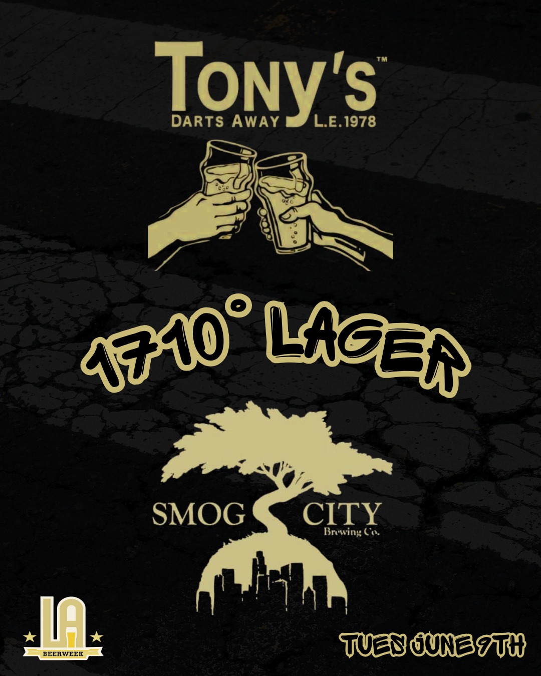 LA Beer Week 26 is upon us!
June 6th - 14th.
We'll be hosting two events that week to celebrate.
Tuesday, June 9th - Tapping our Collab with @smogcitybeer 1710° Lager. This pale lager will kick things off to enjoy during the warmer Summer Months.
Wednesday, June 10th - We're hosting our first LA Beer Week @binhoboard tournament with our buds duking it out on the pitch. Including reps from:
@theredoesnotexist
@commonspacela
@ogopogobrewing
@radiantbeerco
@enegrenbrewing
@groundworkcoffee
@esbcbrews
@friendlynoise
@everywherebeerco
@ismbrewing
@pizzaportbrewingco
@beachwoodbrewing