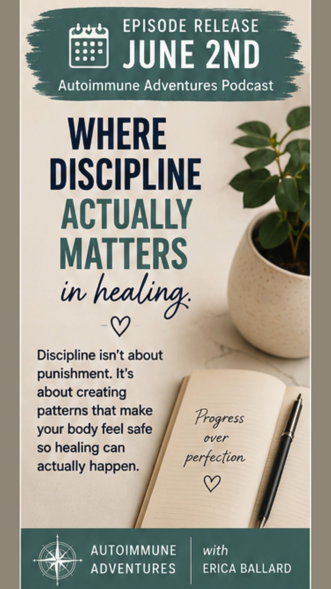 WHERE DISCIPLINE ACTUALLY MATTERS IN HEALING
Erica shares a different perspective on discipline—one rooted in nervous system safety, realistic goals, and changing the way we speak to ourselves. Sustainable health isn’t built through shame. It’s built through patterns that teach the body it’s safe to heal.
#AutoimmuneAdventures #SelfTalk #MindsetShift #NervousSystemHealing #HealthyHabits #ChronicIllnessSupport #WomenHealingWomen #AutoimmuneLife #HealingJourney #MentalWellness #MindBodyConnection #StressRelief #WomenSupportingWomen #SelfCompassion #HealthMindset