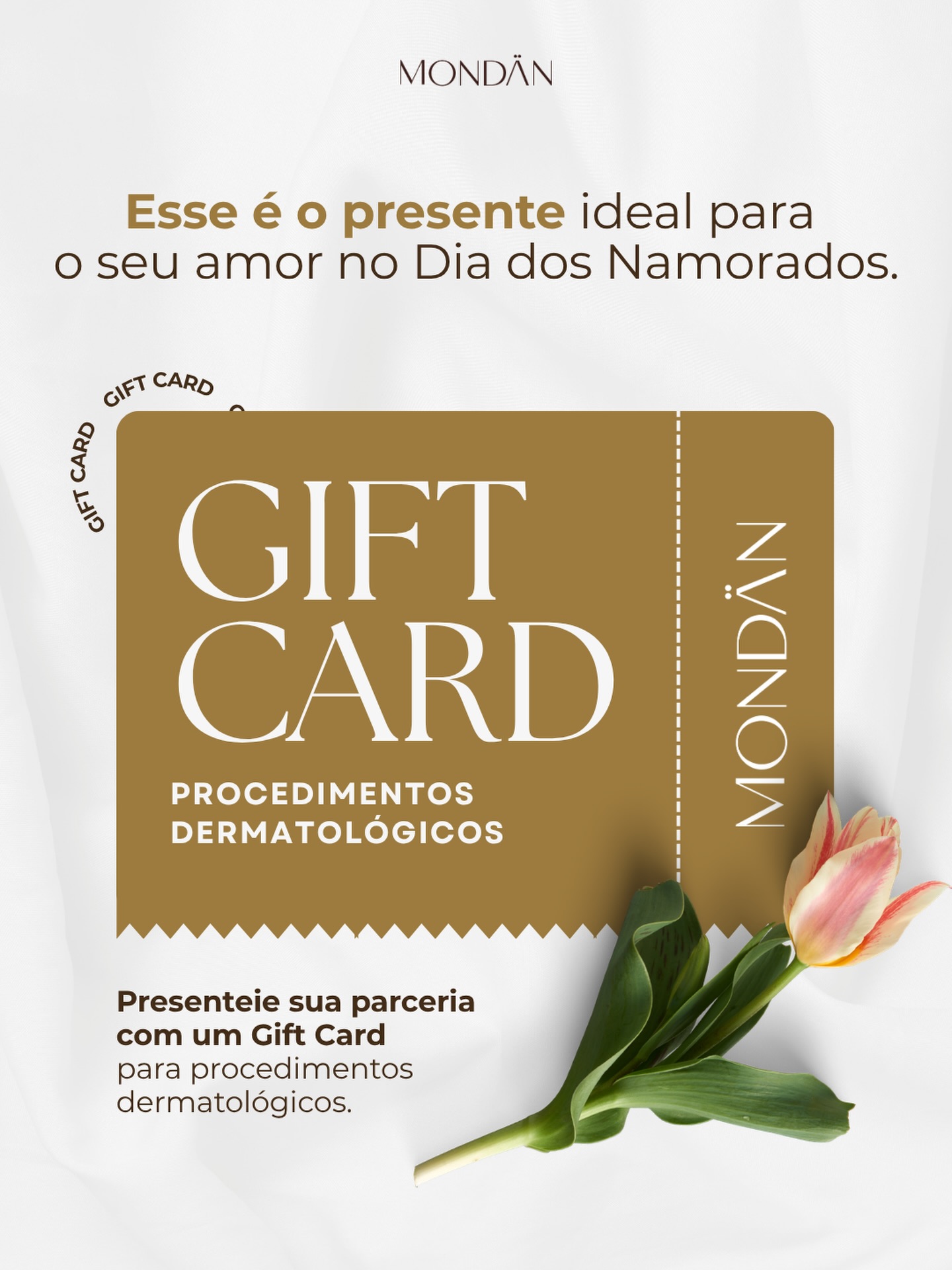 Se esse post apareceu para você, é porque provavelmente algumas indiretas já foram dadas...
Neste Dia dos Namorados, presenteie sua parceria com algo que ela realmente vai amar: cuidado, autoestima e bem-estar.
Com o Gift Card Mondän, você pode presentear com procedimentos dermatológicos e experiências personalizadas para quem gosta de se cuidar e se sentir ainda melhor consigo mesma.
Entre em contato com nossa equipe e conheça as opções disponíveis.
