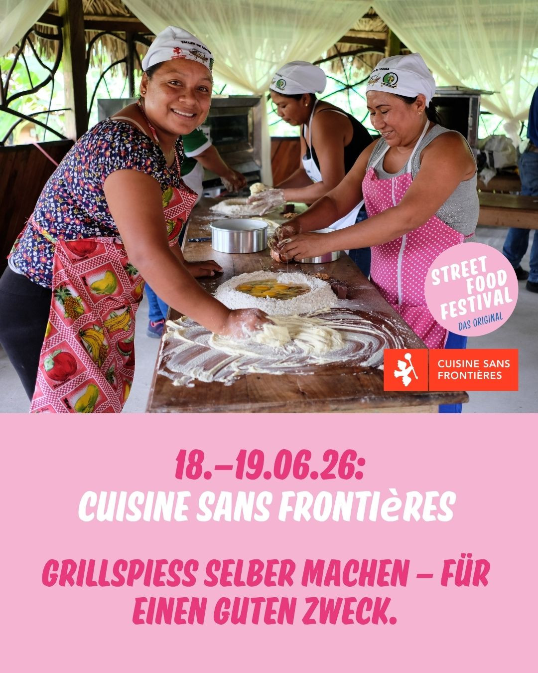 
🍢 Essen verbindet.
Am 18. & 19. Juni ist @cuisine_sans_frontieres zu Gast am Street Food Festival Zürich.
Die NGO bringt Menschen durch Kochen zusammen und sammelt Spenden für internationale Projekte.
Vor Ort kannst du dir deinen eigenen Grillspiess zusammenstellen und dabei eine gute Sache unterstützen.
Vegi CHF 5 | Fleisch CHF 9
Street Food Festival Zürich
18.–19. Juni 2026
Komm vorbei, lerne neue Menschen kennen und geniesse Street Food für einen guten Zweck.
. . .
🍢 Food brings people together.
On June 18 & 19, @cuisine_sans_frontieres will be joining the Street Food Festival Zurich.
The NGO connects people through cooking while raising funds for international projects.
Build your own BBQ skewer on-site and support a good cause at the same time.
Veggie CHF 5 | Meat CHF 9
Street Food Festival Zurich
June 18–19, 2026
Come by, meet new people and enjoy street food for a good cause.