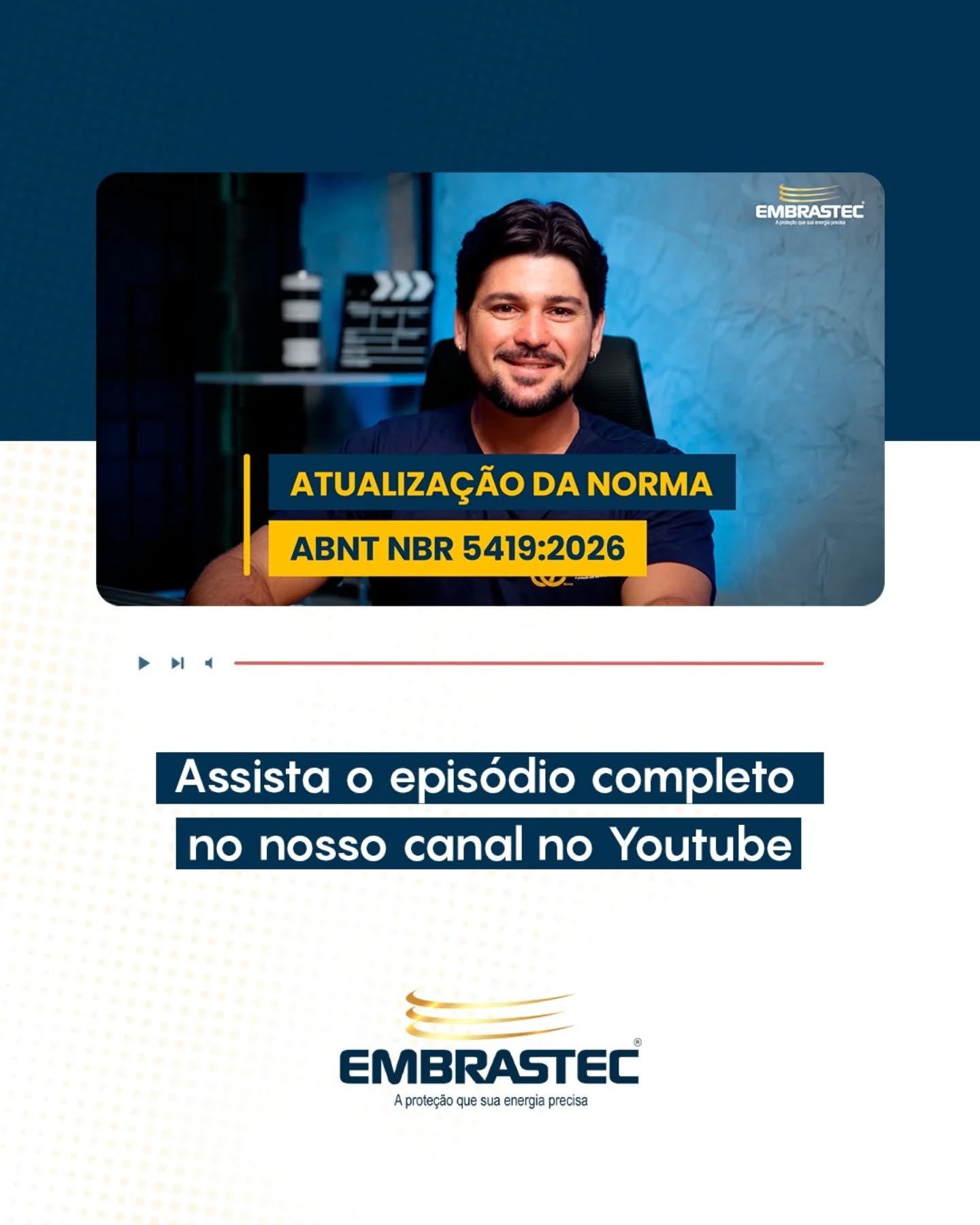 O Choque Informativo já está no ar! ⚡
Preparamos um guia prático para você adequar seus projetos de SPDA rapidamente à nova NBR 5419:2026.
No vídeo de hoje, explicamos os 3 passos vitais que você precisa dominar, desde a revisão dos materiais de aterramento até o novo protagonismo do DPS para proteger os equipamentos internos.
O dimensionamento correto do DPS agora é o coração da segurança da sua instalação!
👉 Clique no link da bio, assista ao episódio completo e eleve o padrão de segurança que você entrega aos seus clientes com a especialidade da EMBRASTEC.