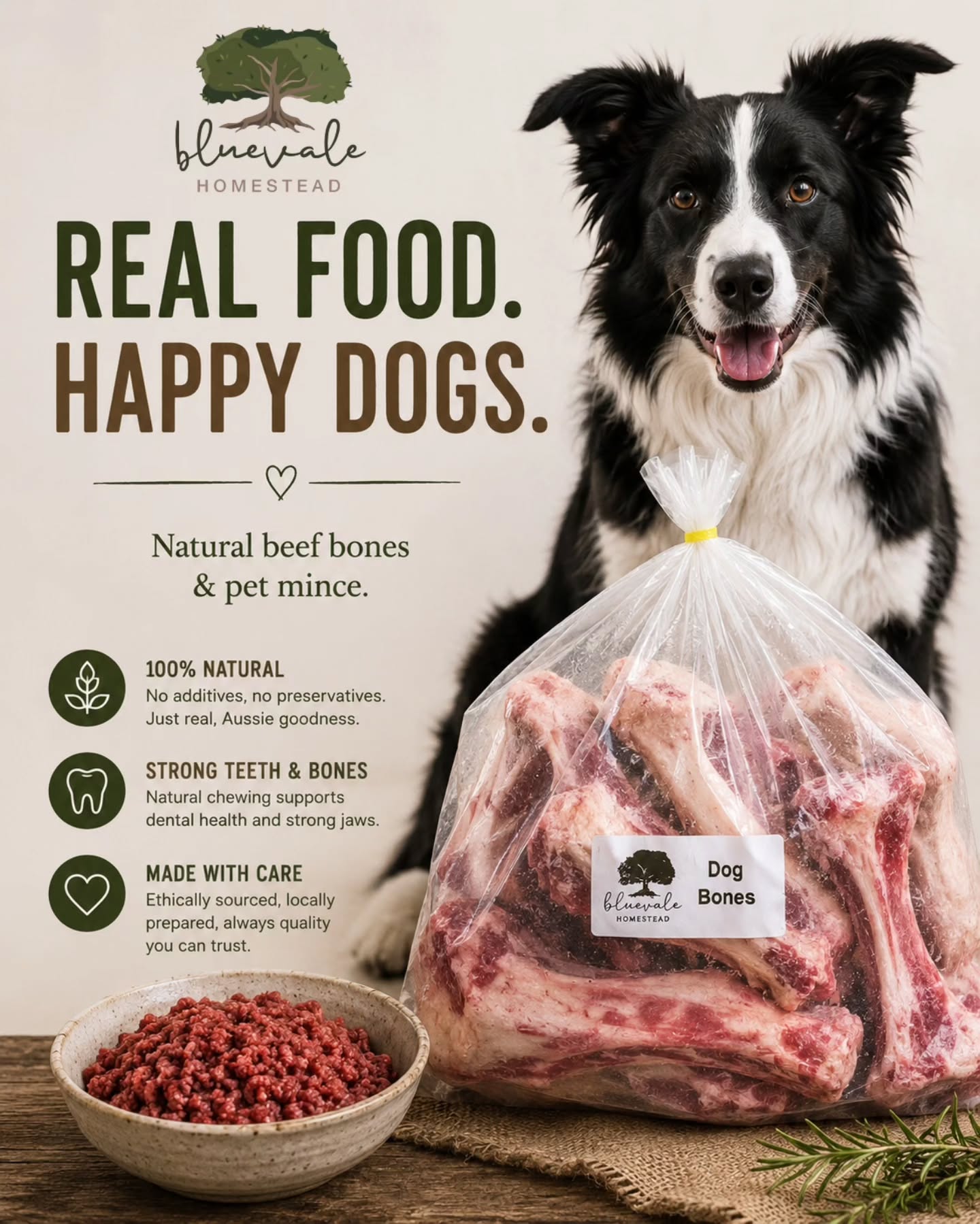 If your dog could choose what's for dinner, we'd bet they'd pick this.
Our natural beef bones and pet mince come from the same grass-fed cattle we raise on our family farm.
No unnecessary additives.
No preservatives.
Just real food for your four-legged family members.
✔ Natural beef bones for chewing and enrichment
✔ Pet mince for simple, wholesome feeding
✔ Locally produced from our grass-fed beef
Because we believe the animals that look after us deserve quality food too.
Send us a message to order or ask about availability.
🐶 Which would your dog choose first — bones or mince?
.
.
.
#FarmFreshPetFood #RawFedDog #toowoombasmallbusiness