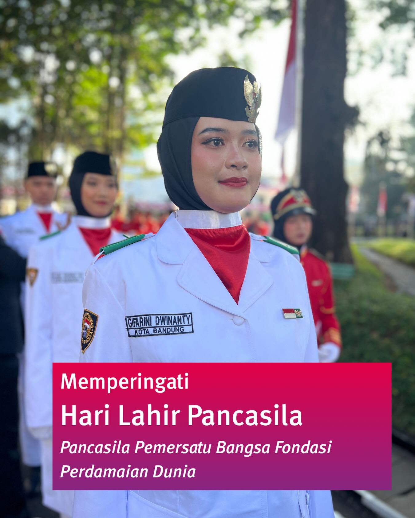 Memperingati Hari Lahir Pancasila
“Pancasila Pemersatu Bangsa Fondasi Perdamaian Dunia”
Tema tersebut mengandung makna bahwa Pancasila tidak hanya menjadi dasar negara Indonesia, tetapi juga menjadi pemersatu di tengah keberagaman suku, agama, budaya, dan bahasa yang dimiliki bangsa Indonesia. Hal ini juga menegaskan bahwa nilai-nilai luhur Pancasila dapat menjadi fondasi dalam menciptakan perdamaian dunia.
#IntawardIndonesia #WorldReady