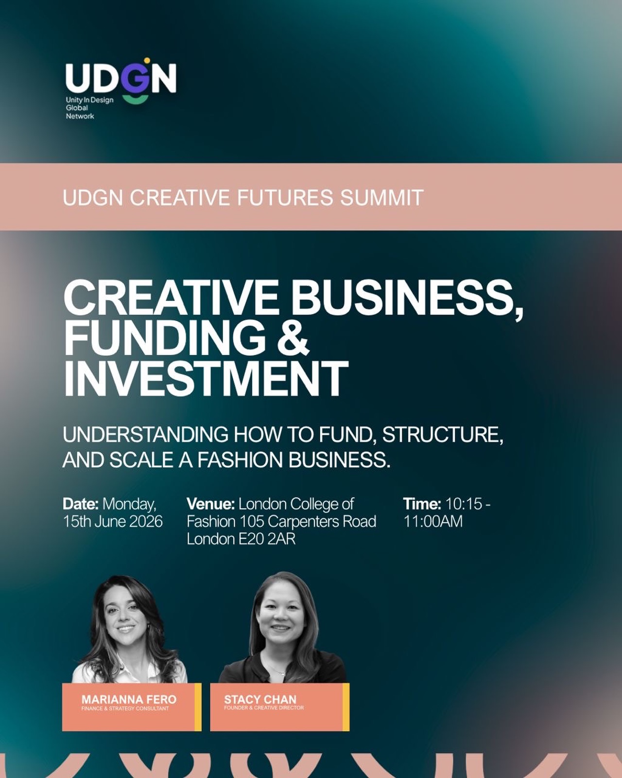 Join our Creative Business, Funding & Investment panel and discover how to secure funding, build sustainable business structures, and scale your creative ventures with confidence.
15 June 2026
London College of Fashion
Secure your ticket before it’s too late. General access tickets are FREE link in bio.
#UDGNSummit #CreativeEntrepreneur #FashionIndustry #BusinessGrowth #CreativeCareers