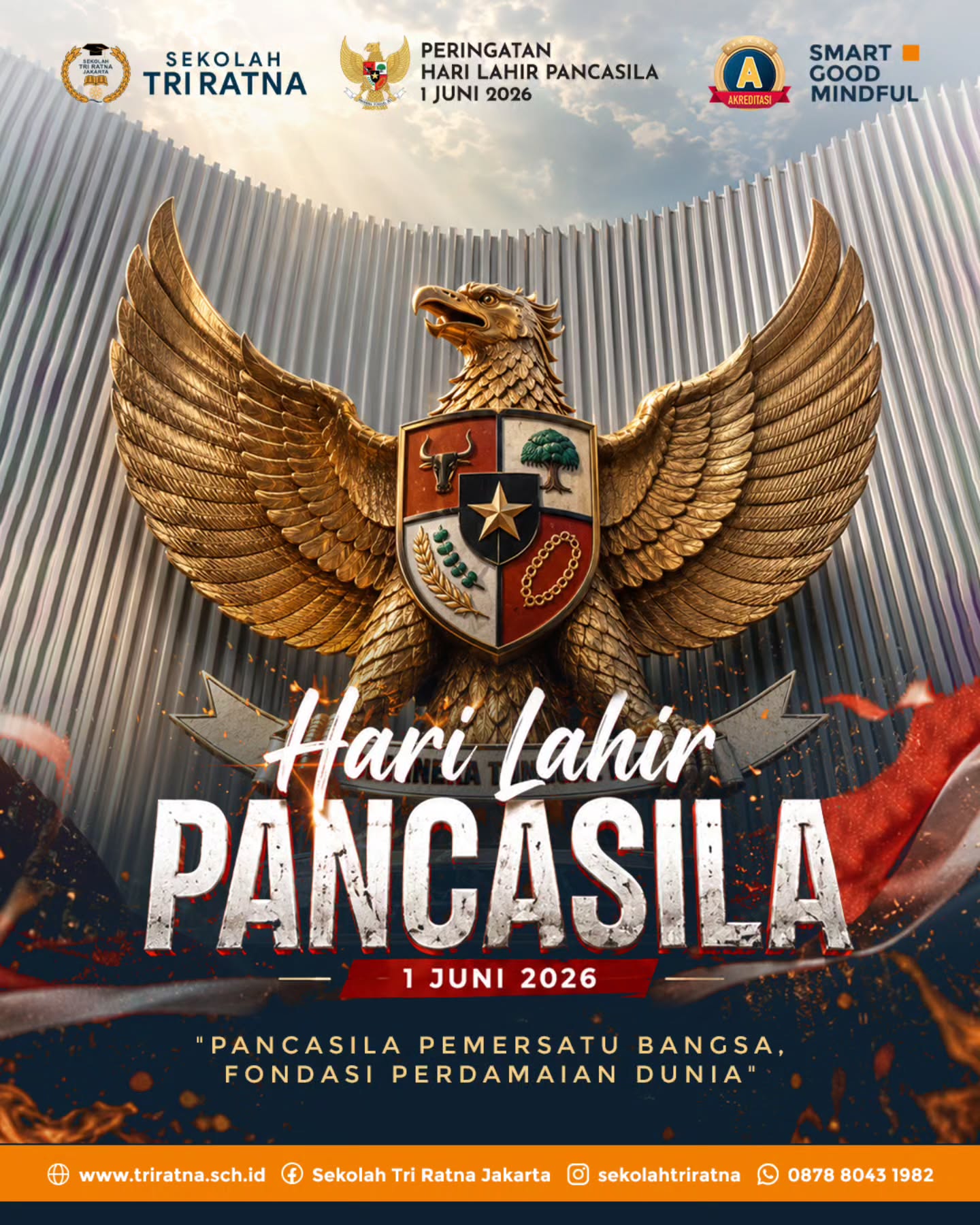 Selamat Memperingati Hari Lahir Pancasila š®š©
Hari Lahir Pancasila menjadi momentum untuk mengenang, menghargai, dan meneladani semangat para pendiri bangsa dalam merumuskan dasar negara Indonesia.
Pancasila menjadi fondasi menjaga persatuan bangsa dan memperkuat toleransi dalam keberagaman.
Mari terus mengamalkan nilai-nilai Pancasila di kehidupan sehari-hari, menjadikannya sebagai pemersatu bangsa dan fondasi perdamaian dunia. š¤
SMART ⢠GOOD ⢠MINDFUL
#sekolahjakarta #sekolahbuddhajakarta #sekolahtriratnaĀ #sekolahjakartabaratĀ #mindfulschool