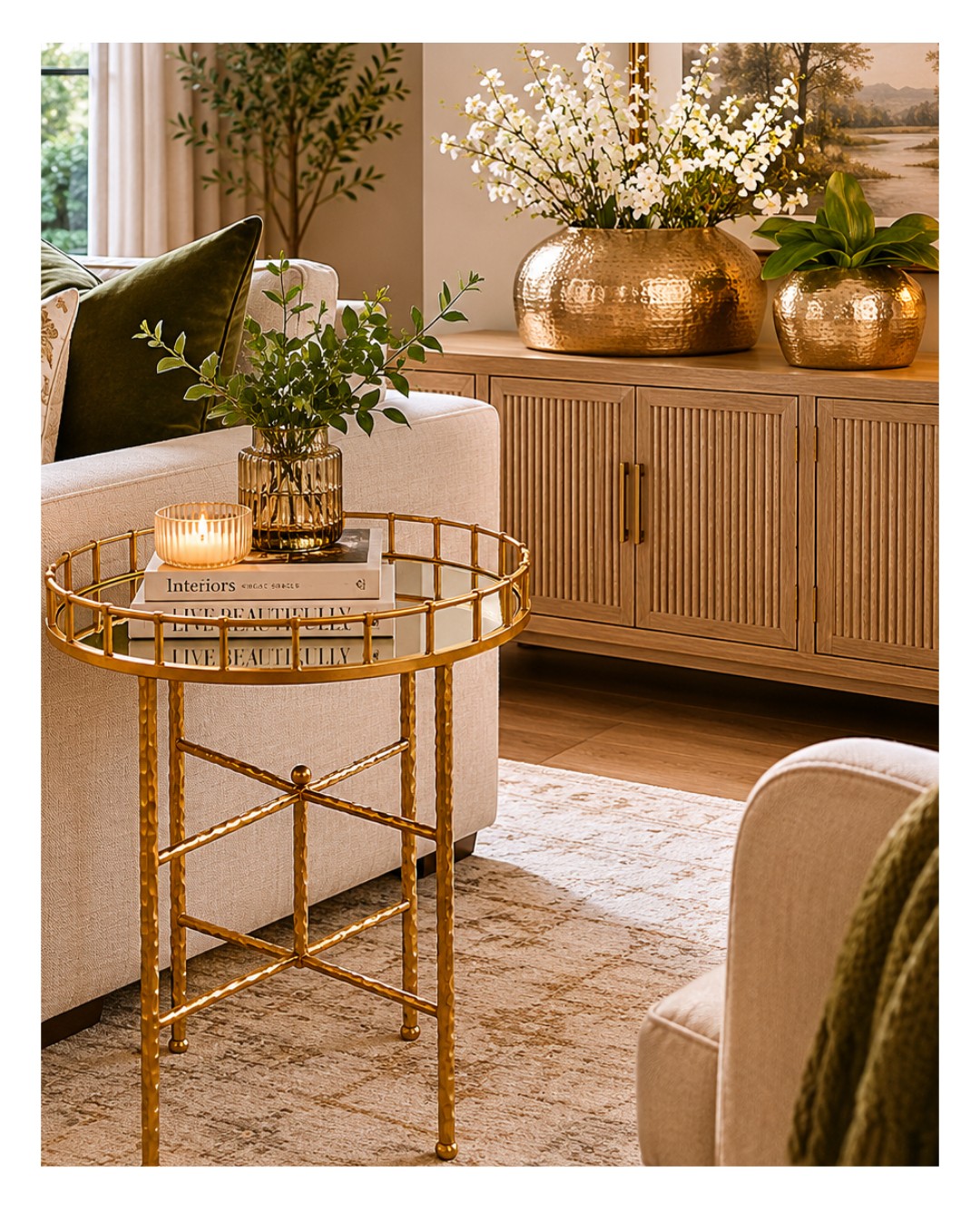 This inspiration photo beautifully shows how simple details can make a living room feel refined and complete. A gold accent table paired with round gold vases off to the side adds warmth, elegance, and just the right amount of upscale charm to create a finished designer look.
#JennyLeeDesigns
#InteriorDesign
#DecorIdeas
#HomeDecor
#Homestyling
