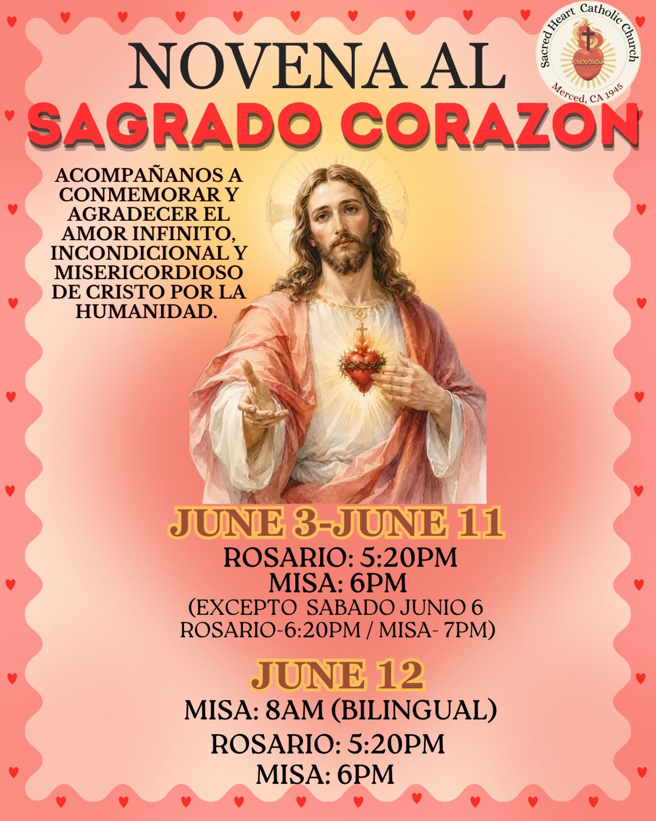 Our Sacred Heart Novena begins today!
Join us as we commemorate and give thanks to the infinite and most merciful love of Jesus. We honor his physical heart which is the ultimate symbol of his divine and human love for us! 🫀
#sacredheart #jesuslovesyou #faith #sagradocorazon #catholic