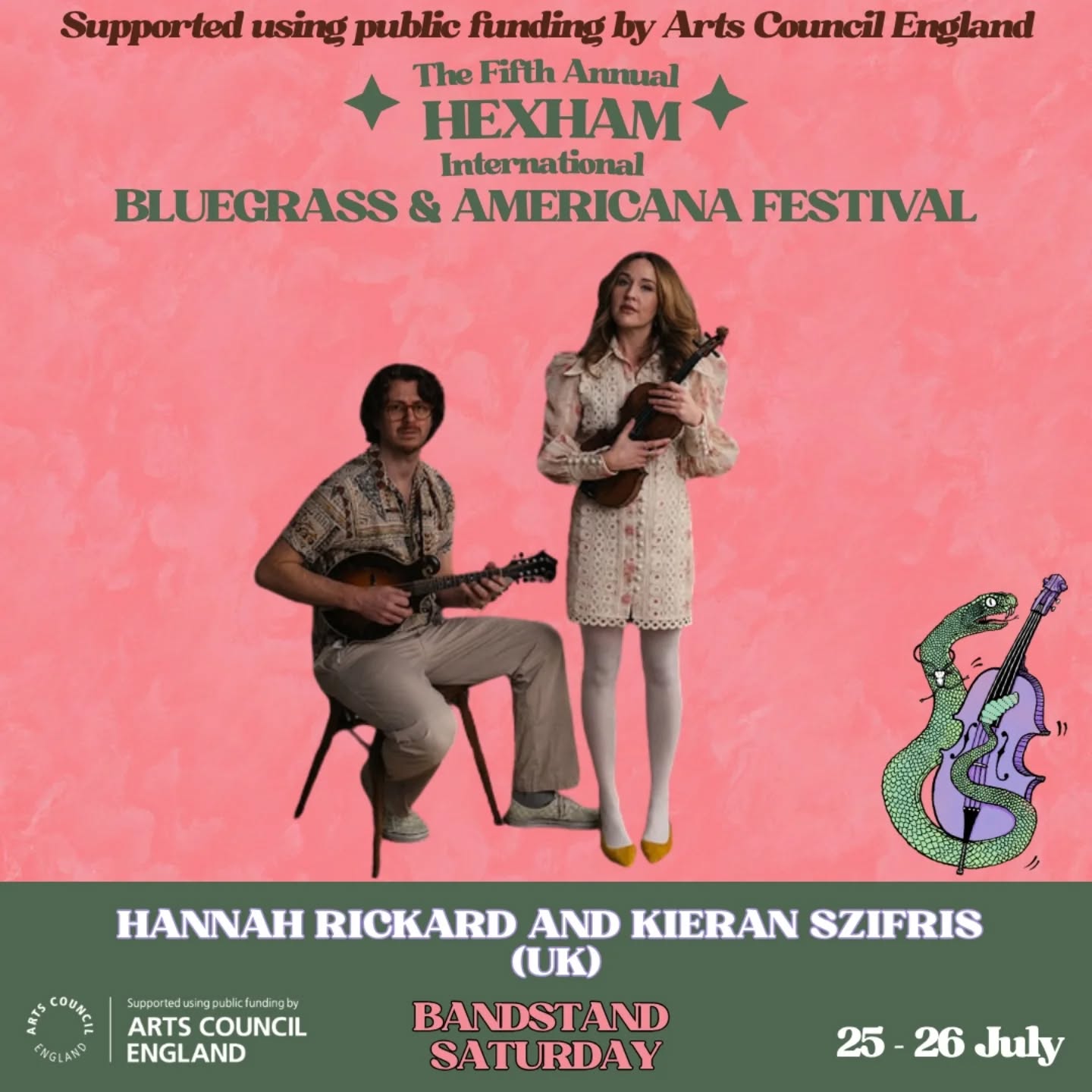 Introducing another of our bandstand acts - Hannah Rickard and Kieran Szifris! 🎻
They are a dynamic acoustic duo blending folk, country, bluegrass and contemporary influences into a sound that is both direct and distinctive.
Hannah is known for her powerful voice and expressive fiddle playing, with a strong presence on the Americana, country and rockabilly circuit. Her work has taken her from grassroots roots venues through to major touring projects, including collaborations following her work on Status Quo’s “Aquostic” tours, where she was invited by Francis Rossi to co-write and record an album that went on to reach No.1 in the UK Country Chart.
Kieran is recognised for his distinctive octave mandolin style and his work across leading UK folk projects including Monster Ceilidh Band and Kathryn Tickell & The Darkening. His playing has been described in press as bringing “dark and dirty riffs and rhythms” and a "flamboyant octave mandolin… creating a thrilling frontline of melody and rhythm,” highlighting a style rooted in drive, texture and intensity.
Together, they combine fiery, high-energy songs, stark and emotive ballads, and original instrumental writing. Reviews of Kieran’s playing consistently point to a sound that is rhythmic, atmospheric and physically engaging, forming a strong counterpoint to Hannah’s vocal-led, roots-driven style.
The result is a duo that moves naturally between folk tradition and wider influences drawing from folk, country, jazz, pop and rock shaping them into something immediate, original and unmistakably their own, delivered with charisma, edge and live energy.
They'll be playing on the Saturday - not to be missed!
✨
#whatsonhexham #folk #americana
