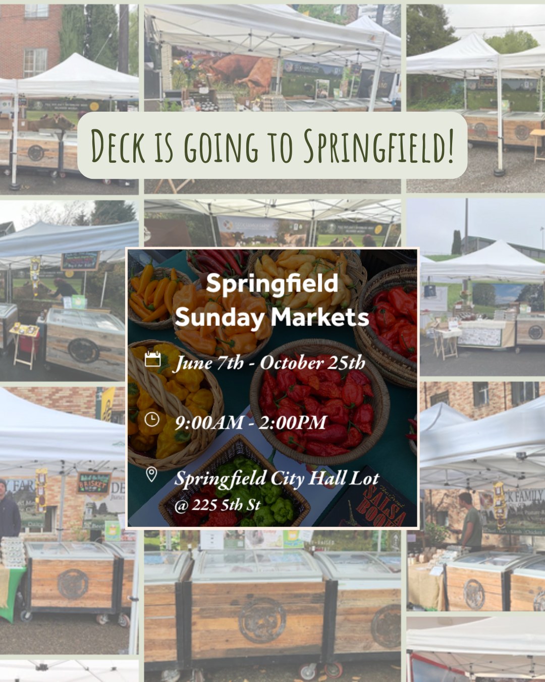 Deck Family Farm is heading to the Springfield Farmers Market. Thank you to Lane County Farmers Market for starting up a Sunday market on the other side of the river! @LaneCountyFarmersMarket
In celebration: Take home a free dozen eggs if you spend $40 in the booth.