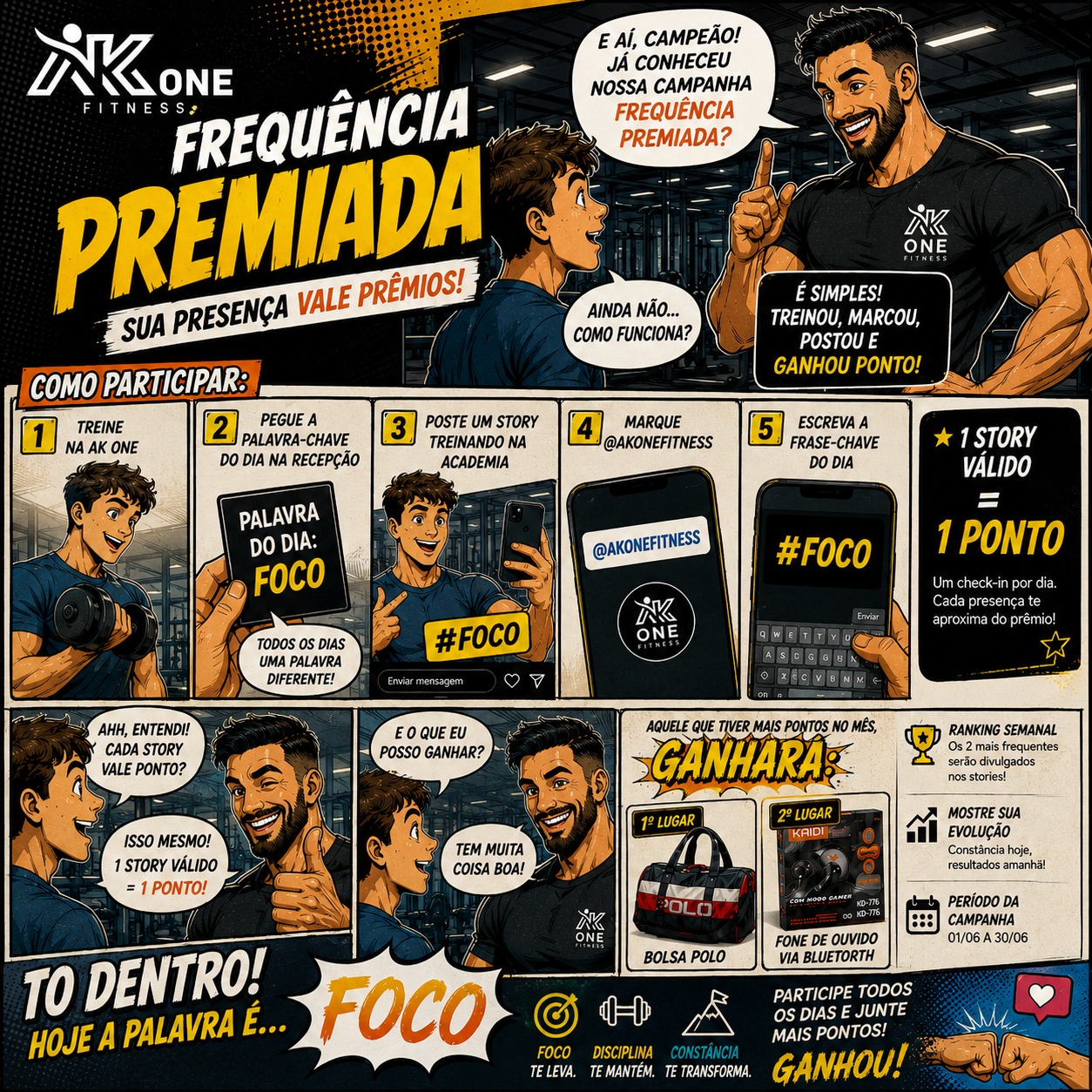 FREQUENCIA PREMIADA DE JUNHO!!!
Aqui na AK One, sua presença vale prêmio! 💪
Treinou?
📸 Postou o story
🏷️ Marcou @akonefitness
📝 Escreveu a palavra do dia
Então você já garantiu seu ponto! 👊
Quanto mais você participa, mais chances tem de ganhar! 🎁
🔥 Ranking semanal
🔥 Desafio diário
🔥 Premiações exclusivas
🔥 Evolução de verdade
Porque resultado não vem da sorte… vem da CONSTÂNCIA! ⚡
APARECEU, MARCOU, GANHOU! 🧡
#AKOne #FrequenciaPremiada #ProjetoFoco #TreinoComResultado #Disciplina #Constancia #Academia #Fitness #AkoneFitness #EuFacoParte