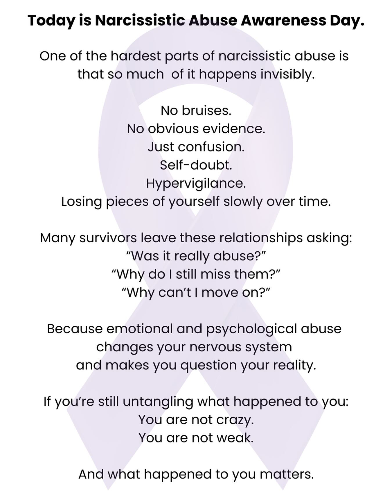 I see you. I believe you. You are not alone. đ
#narcissisticabuseawarenessday #traumabond #narcissisticabusesurvivor #narcissisticabuserecovery