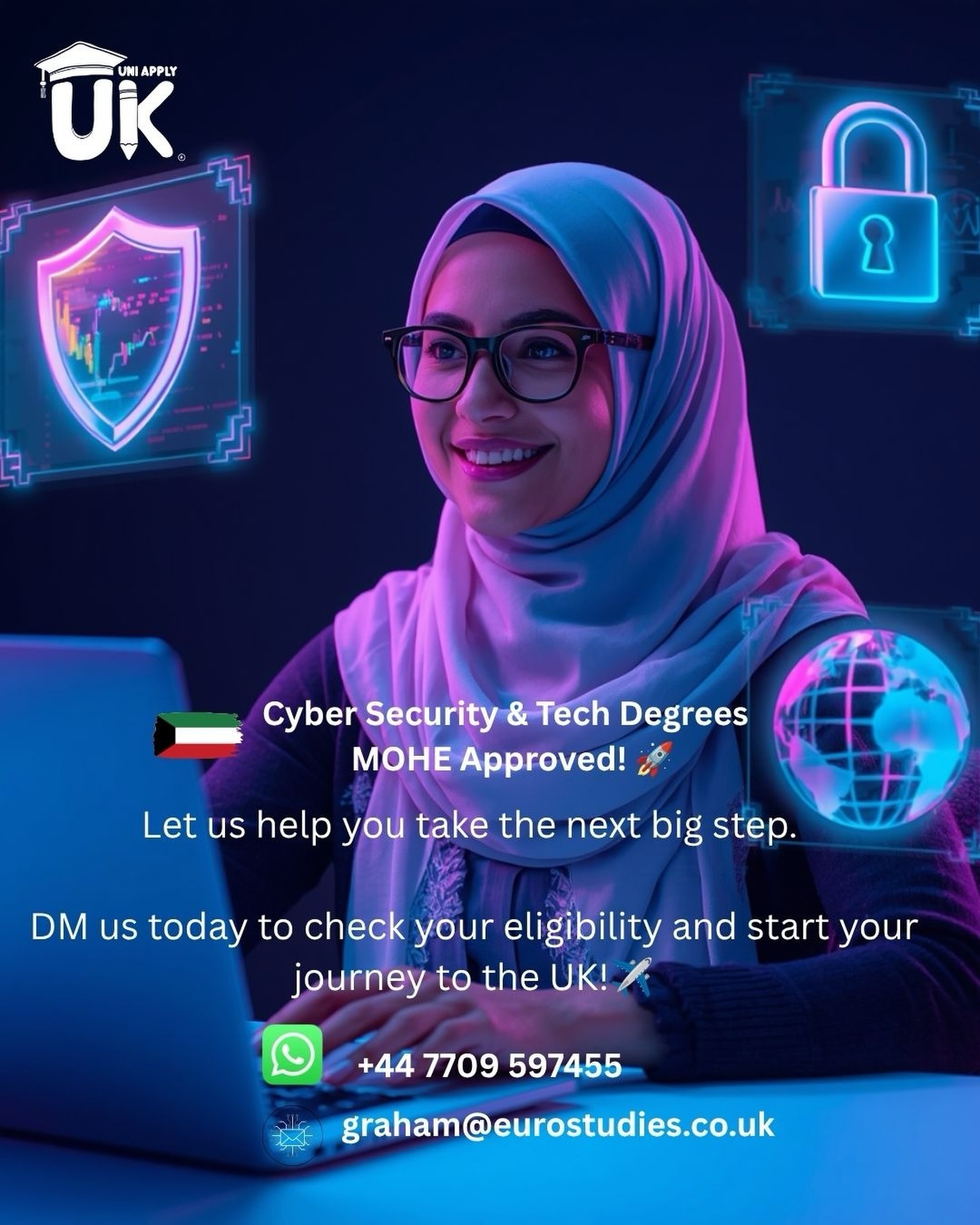 Looking to secure your future in one of the world’s fastest-growing industries?
Eurostudies - Uniapplyuk has huge news for Kuwaiti students! 💻
✨Following recent discussions with the Kuwait Cultural Office (KCO), they are incredibly keen to send more sponsored students to the UK for Foundation programmes with progression to Cyber Security!
To make things even better, a brand-new degree has just been added to the portfolio, which is fully approved for Kuwaiti scholarships:
🎓 University of Essex – BSc (Hons) Cyber Security
As your trusted university application partner, the Eurostudies - Uniapplyuk team has the complete list of all MOHE-approved universities offering these high-demand tech degrees.
Contact us to apply!
Details in our bio
#uniapplyuk #eurostudies #kuwaitistudents