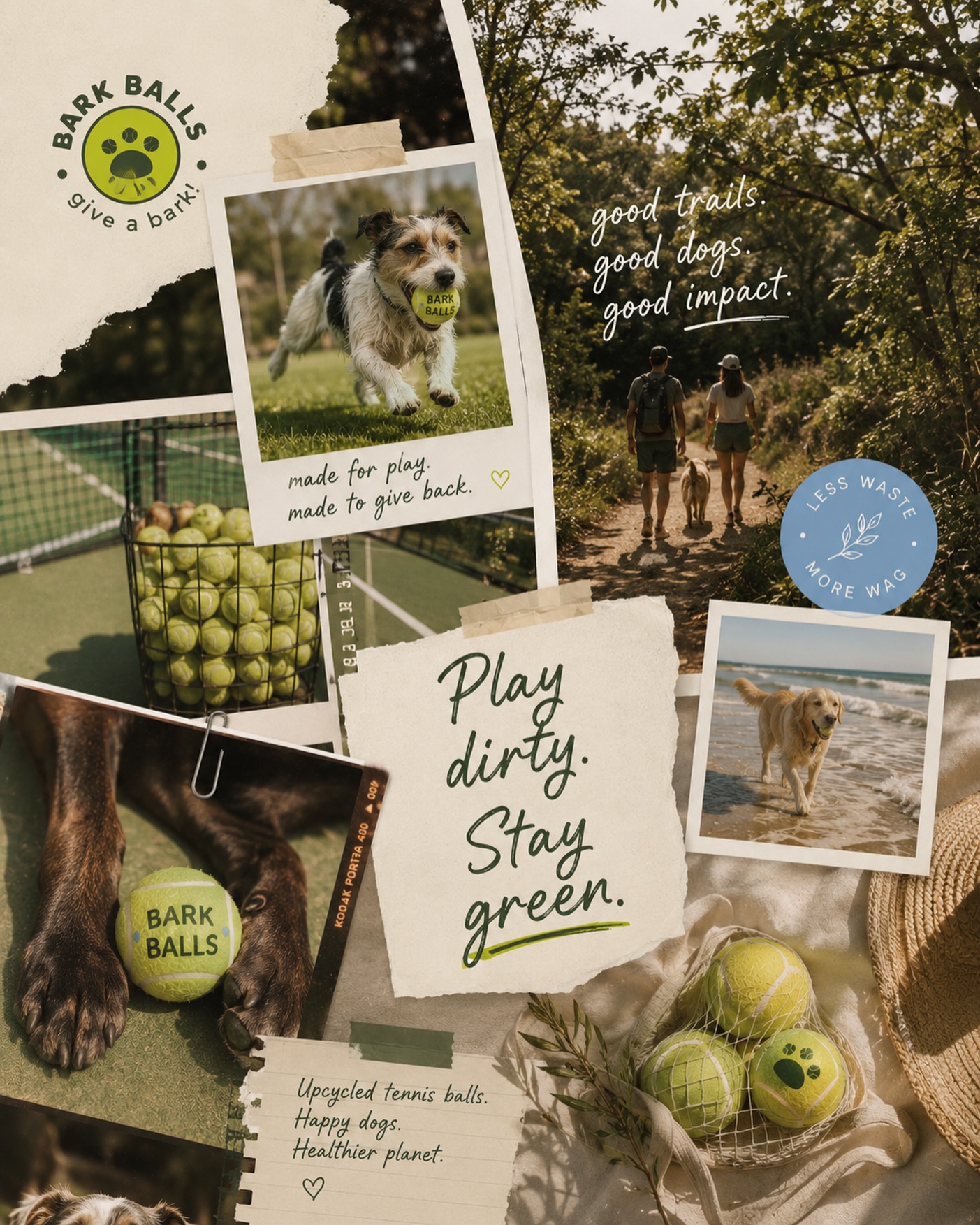 play dirty. stay green. 🌿🐾
Bark Balls are made for muddy paws, beach days, trail adventures, park hangs, and endless games of fetch — all while helping keep used tennis balls out of landfills.
Because sustainability should still be fun.
Upcycled tennis balls. Happy dogs. Healthier planet.
good trails. good dogs. good impact.
#BarkBalls #PlayWithPurpose #EcoFriendlyDogToys #DogAdventure #SustainablePets