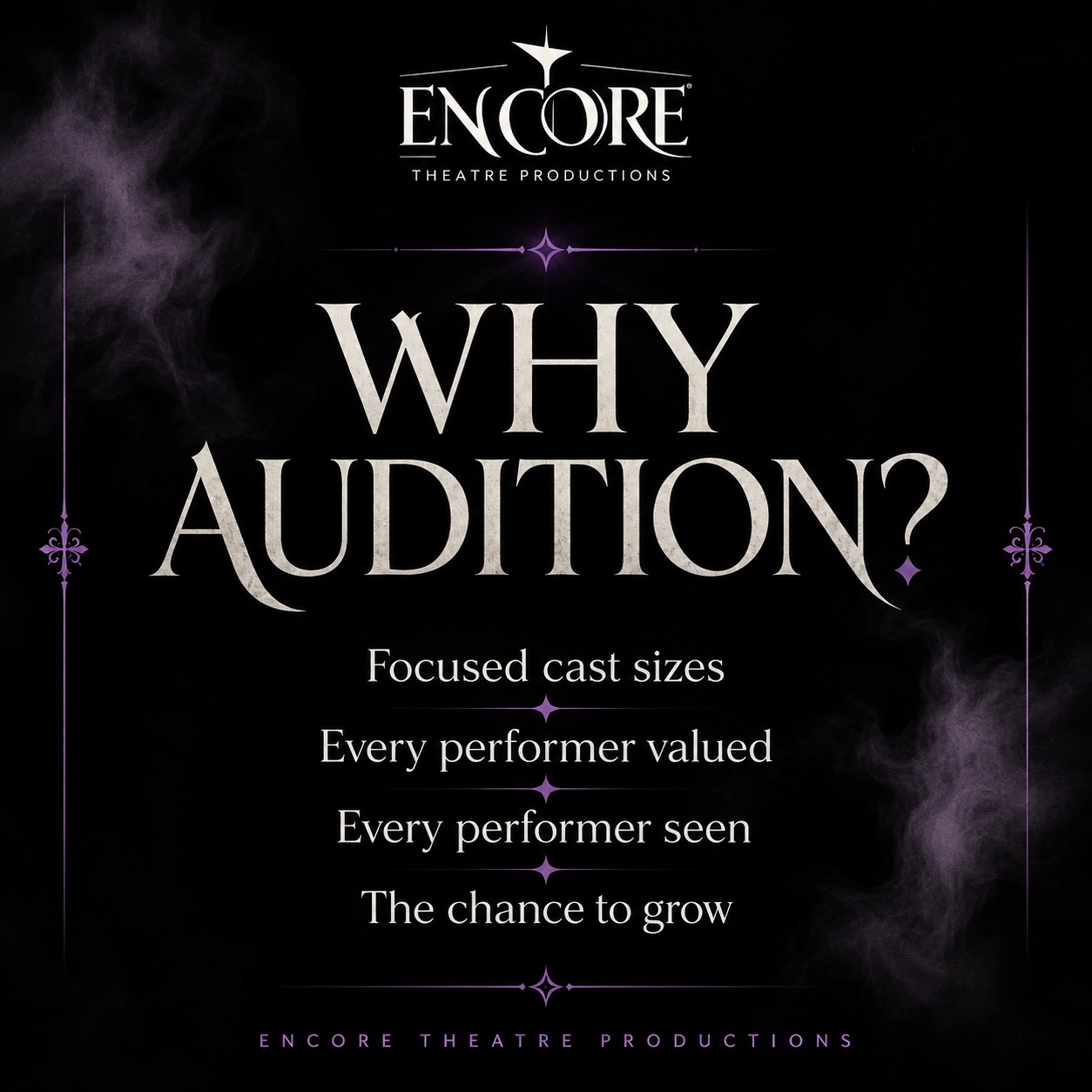 Why audition for The Addams Family?
Because this production is about more than just being in a show.
It’s about:
🖤 Building confidence
🖤 Developing acting, singing and dance skills
🖤 Learning comedy and character work
🖤 Being part of a focused cast
🖤 Making friends
🖤 Growing as a performer
🖤 Taking on exciting material
At Encore Theatre Productions, we keep our cast sizes focused so every performer has the chance to be seen, valued and involved.
Auditions are open for:
📍 Horsham
📍 Godalming
Book your audition:
📩 hello@encoretheatreproductions.com