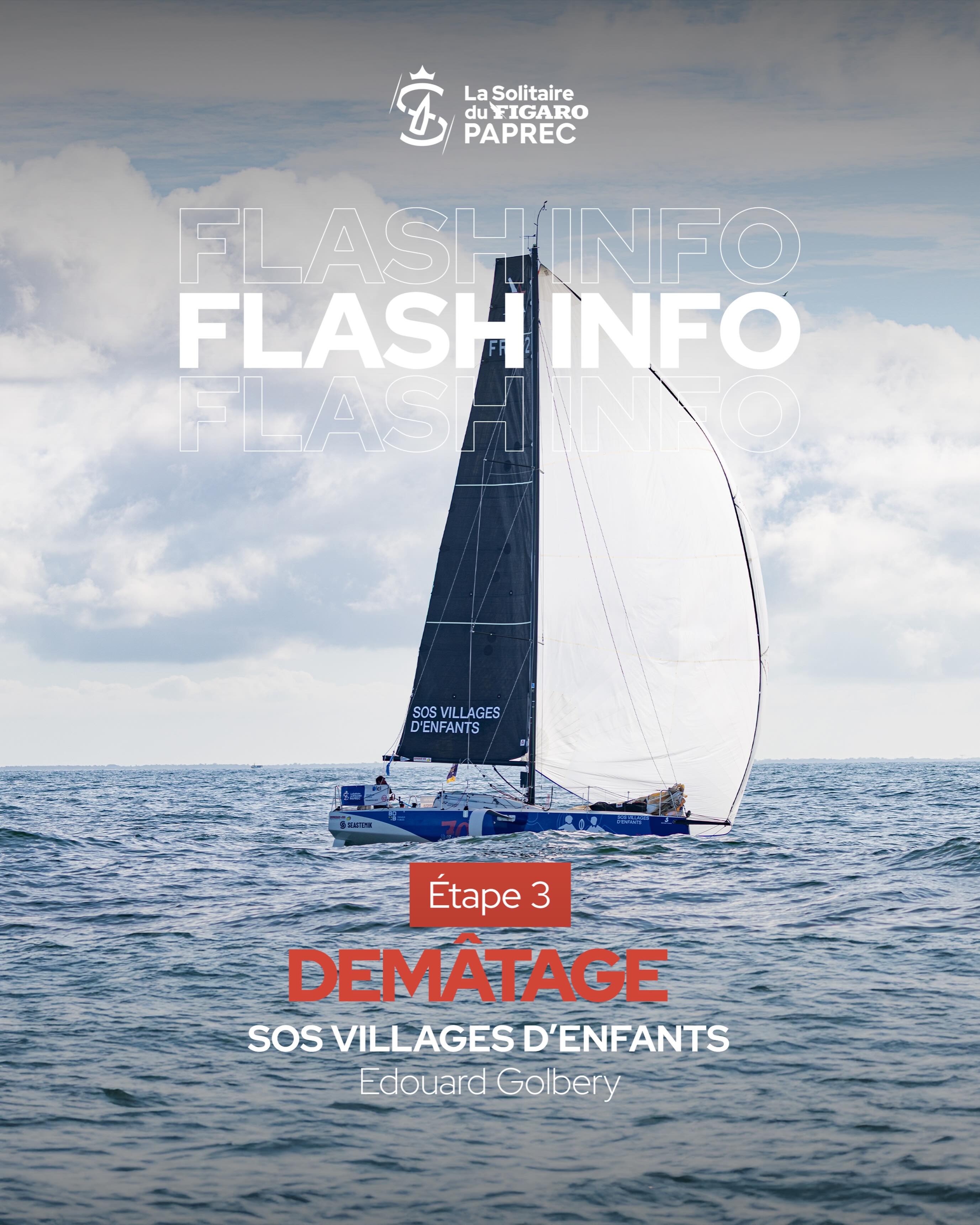 🚨Edouard Golbery sur SOS Villages D’enfants démâte au large de Salcombe en Angleterre
Alors qu’il évoluait en treizième position de l’ultime étape de La Solitaire du Figaro Paprec, Edouard Golbery a démâté à 15h20 dans un grain de 35-38 nœuds. Le marin va bien et le mât a été libéré afin de ne pas endommager la coque dans ces conditions de mer fortes. Edouard Golbery a réussi a démarré le moteur et les secours anglais ont dépêché un canot pour lui venir en aide.
Les conditions en Manche se calment légèrement bien que quelques passages de grains persistent. L’ensemble de la flotte fait preuve d’un très bon sens marin en relayant les différentes informations et en étant vigilant les uns envers les autres.
#LaSolitaire #IciNaissentLesLegendes #Paprec