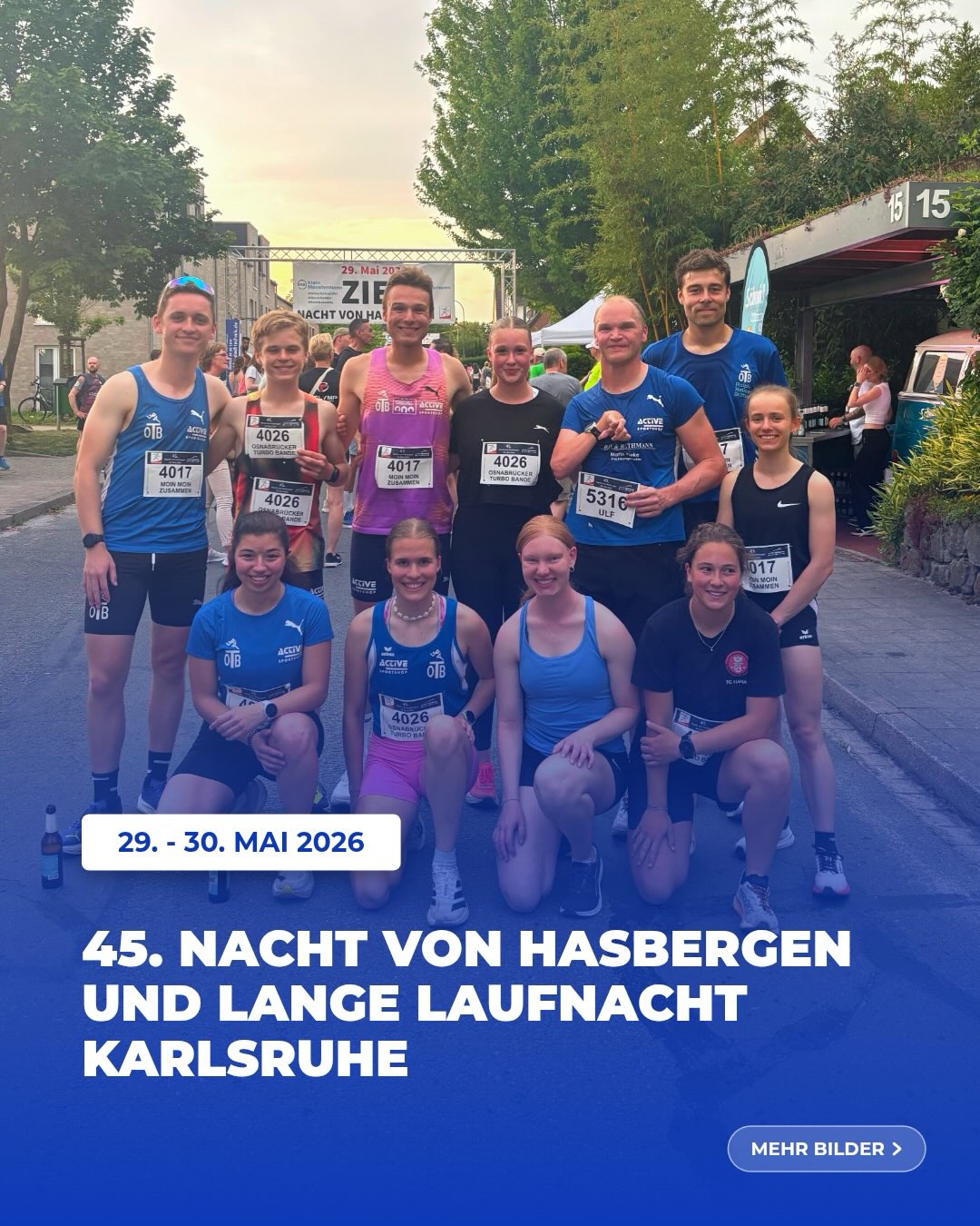 Am Freitag und Samstag hier es: In die Laufschuhe und los!
Am Freitagabend starteten wir mit einer großen Gruppe des @otb_osnabrueck bei der @nachtvonhasbergen . Dieses Jahr konnten wir sogar zwei Staffeln anmelden. Bei starker und großer Konkurrenz gingen wir als 2. (Moin, Moin zusammen) und 6. (Osnabrücker Turbo Bande) über die Ziellinie. Bei den doch sehr schwülwarmen Verhältnissen eine gute Leistung. Danach gab es eine unplanmäßige 1,5h Pause, da ein Gewitter über Hasbergen zog. Danach, mit aufgeklarter Luft, ging es für @polingelias @jakobpoeling @lars_bikeandrun und @ulf_phlmn auf die 5km-Distanz gut stabilen Leistungen. Angefeuert wurden sie natürlich wie immer von den Trainingskolleginnen und -kollegen.
Tags drauf gab es ein weiteres Highlight für @jonas.kmy @joey_trennhaus und @annika_kkl in Karlsruhe. Die Lange Laufnacht stand an, wobei Joey und Annika über die 1500m bei guter Hitze nachmittags kämpften und mit den gegebenen Umständen zu kämpfen hatten. Für Jonas war die LaufNACHT dann wortwörtlich zu nehmen, denn sein Start um kurz vor 22 Uhr war wirklich spät. Trotzdem der vorangeschritten Uhrzeit konnte Jonas eine tolle Zeit über 5000m erlaufen. Nur ganz knapp an einer neuen PB vorbei.
Gratulation an alle Athletinnen und Athleten.
#nachtvonhasbergen #staffel #langelaufnacht #hitze #weiterso
@noz_de @sport_lich_unterwegs @otb_osnabrueck @stadtosnabrueck @stadtsportbund_osnabruck @activesportshoposnabrueck @katharina.poetter dabehrens @nlv_online @dlv_online @benmoellers @pumarunning @diedreischokojungs @laufteam_niedersachsen @laufen.de