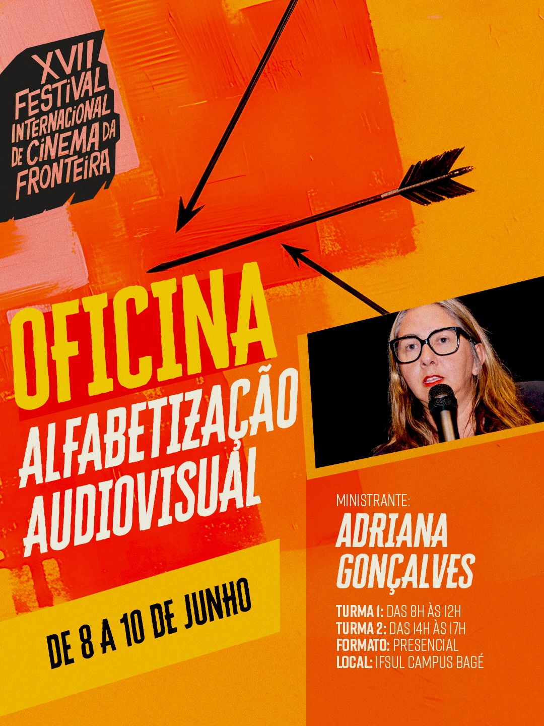 🎬 INSCRIÇÕES ABERTAS | Oficina de Cinema e Educação Audiovisual
A oficina ministrada por Adriana Gonçalves propõe uma experiência prática de criação audiovisual, explorando exercícios como Minuto Lumière, fotografia narrada, sons, cores, texturas e memória. Ao longo dos encontros, os participantes serão convidados a desenvolver suas próprias narrativas, refletindo sobre percepção, tempo, espaço, emoções e as relações entre memória humana e tecnológica.
A programação também contará com rodas de conversa e exibições de filmes indígenas e do cinema negro, promovendo debates sobre cultura, identidade, educação, direitos humanos e processos descoloniais, além de valorizar o cinema regional e nacional como ferramenta de formação crítica e sensível.
📍 Local: IFSul Campus Bagé
(Av. Leonel de Moura Brizola – Pedras Brancas, Bagé/RS)
🕗 Turma 1: 8h às 12h
🕑 Turma 2: 14h às 18h
🎥 Ministrante: Adriana Gonçalves
Cineasta, cineclubista, produtora cultural, educadora audiovisual e ativista da cultura de fronteira, atua em projetos que fortalecem os vínculos territoriais entre Brasil e Uruguai.
📝 Inscrições:
https://forms.gle/SnnpDuG4Xj42fKDz9
Vagas limitadas!