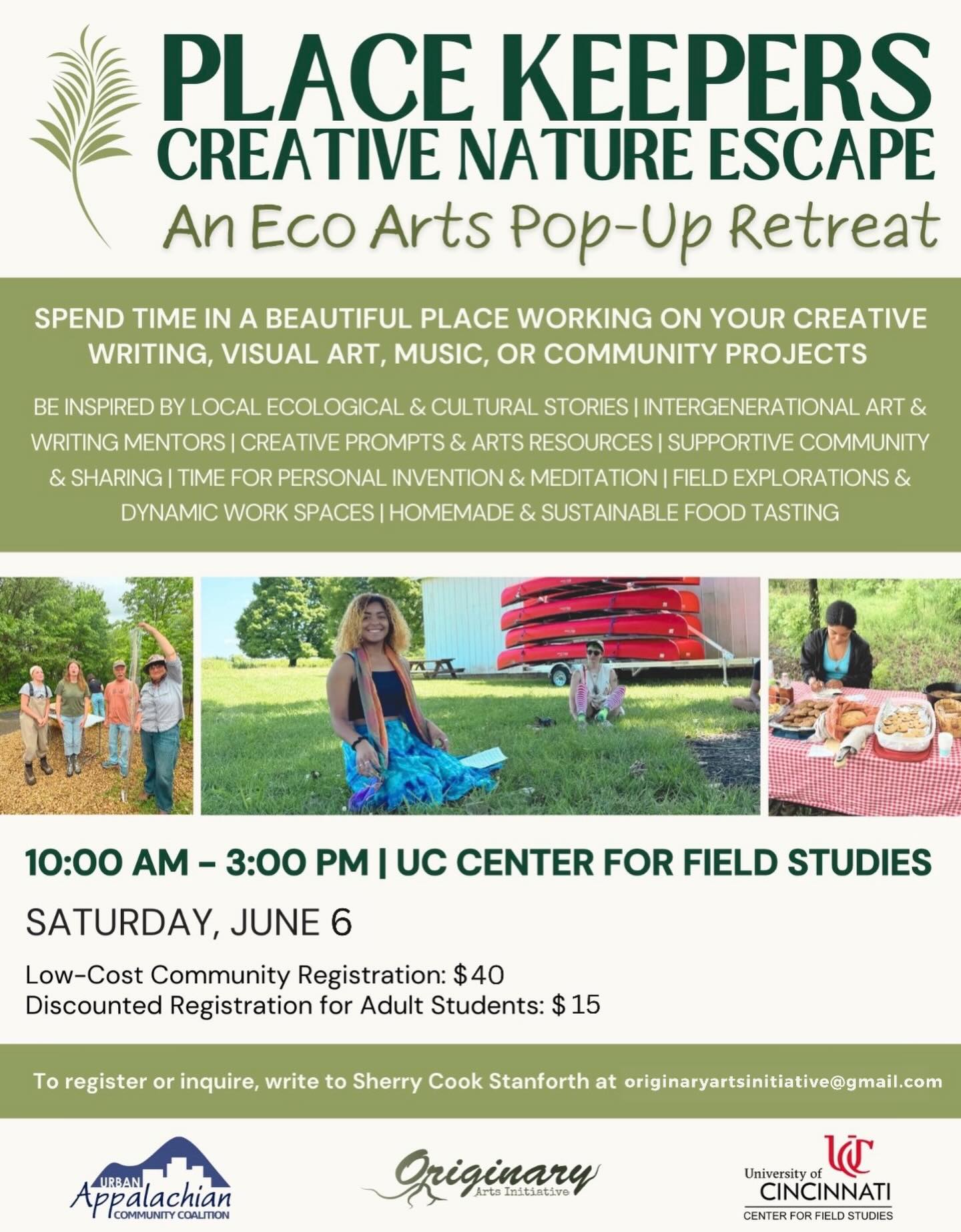Don’t forget to reach out regarding the upcoming Eco-arts retreat taking place THIS WEEKEND here at the UC Field Center. We are exciting to be returning as the host site! Come spend time in nature and get creative.