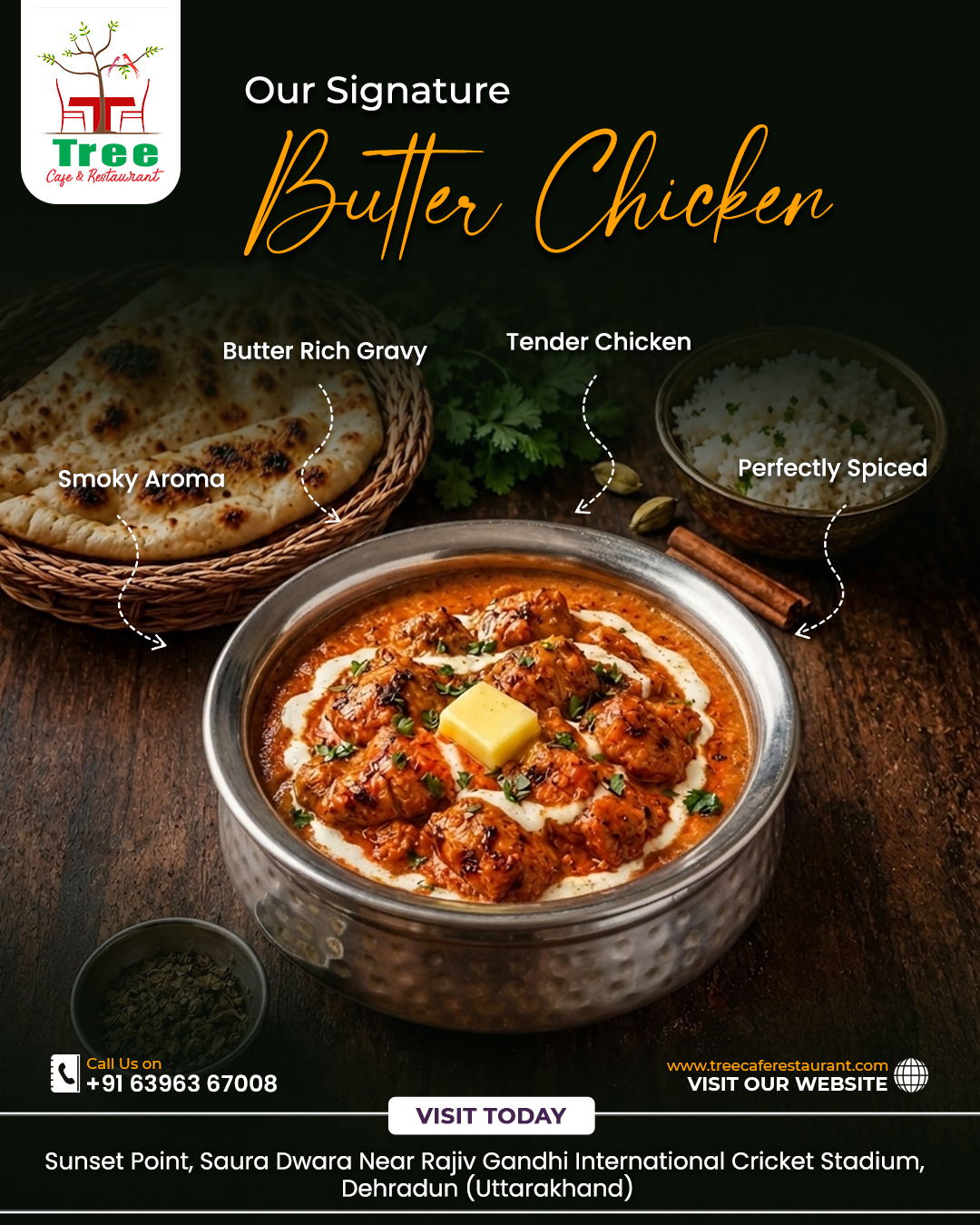 🍗✨ One Bite & You'll Fall in Love! ✨🍗
Indulge in the rich, creamy goodness of our Signature Butter Chicken tender chicken cooked to perfection in a buttery, flavorful gravy that melts in your mouth. Paired with fresh naan or rice, it's a meal you'll keep coming back for!
🔥 Rich & Creamy Gravy
🔥 Perfectly Spiced
🔥 Tender & Juicy Chicken
🔥 Authentic North Indian Flavors
📍 Visit Tree Cafe & Restaurant, Dehradun
📞 Reserve Your Table: +91 63963 67008
Because great food isn't just eaten it's experienced! ❤️
#butterchicken #treecaferestaurant #foodieheaven #dehradunfoodies #foodlovers #indiancuisine