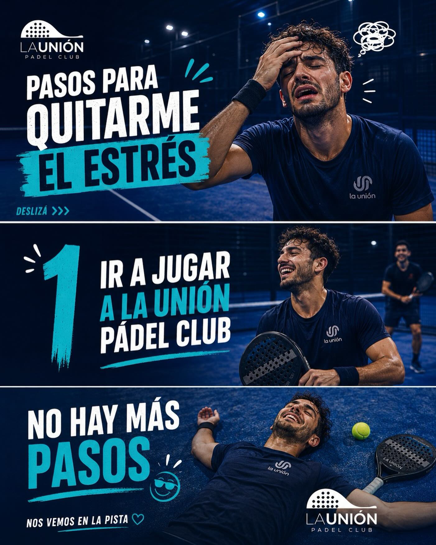 Pasos para quitarte el estrés:
1️⃣ Ir a jugar a La Unión Pádel Club.
✅ Fin del tutorial.
Porque hay problemas que no se solucionan pensando más… sino jugando un buen partido, compartiendo con amigos y dejando todo en la pista. 🎾💙
¿Estrés? Nosotros preferimos llamarlo “ganas de jugar pádel”. 😎
#LaUnionPadelClub #PadelLife #MenosEstrésMásPádel #NosVemosEnLaPista #PadelLovers JuegaPadel LaUnionFamily 🎾🔥