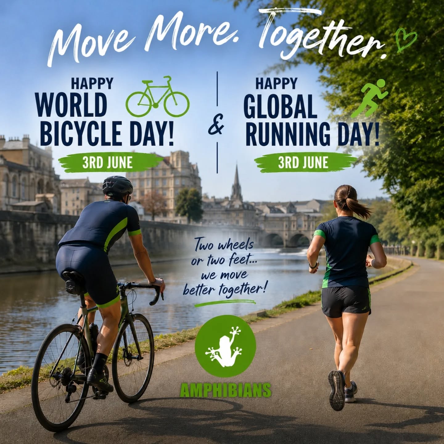 "Hey ChatGPT, can you generate an image for Bath Amphibians to celebrate 'World Bicycle Day' and 'Global Running Day' landing on the same day?" 🎉🥳
The result is pretty good I'd say... 🐸💪🏼
Whatever your day entails, hopefully you can get either a bike ride, a run or even both in...
Just missing the swim 🤔😜
#globalrunnibgday #worldbicycleday🚴🏻♂️🌎 #swimbikerun