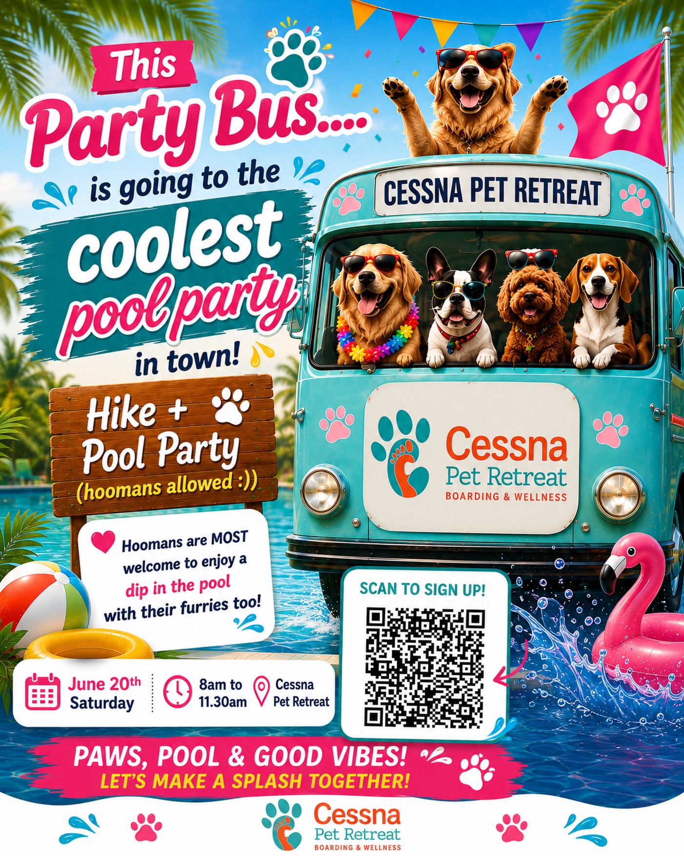 🚨 ATTENTION DOGGOS 🚨
Your weekend plans are officially better than your hooman’s 😎
This Party Bus is heading to the COOLEST pool party in town — and your furry bestie is invited 🐶🌴☀️
🐾 Hike + Pool Party
👫 Hoomans are MOST welcome to jump in and enjoy a dip in the pool with their furries too 😉
📍 Cessna Pet Retreat
📅 June 20th, Saturday
⏰ 8AM – 11:30AM
Think:
💦 Splash zones
🌴 Summer vibes
🐕 Zoomies with friends
📸 Pawfect photo ops
🍉 Summer energy
🐾 Pet + Parent bonding activities
💛 Core memories with your dog
Honestly… this is less of an event and more of a summer movie for dogs 😉🎬🐾
Limited spots available — #linkinbio
#CessnaPetRetreat #DogPoolParty #DogEventsIndia #BangaloreDogs PetParentsIndia DogFriendly DogDayOut DogsofBangalore PetParty DogSwimming DogAdventure DogHike WeekendWithDogs PetFriendlyIndia PoolPawty