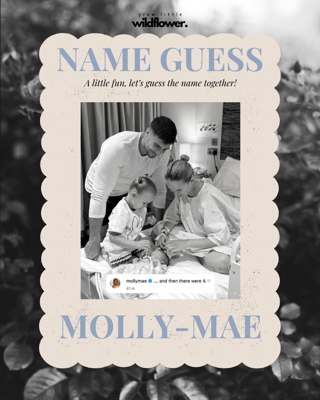Name guessing for Molly-Mae and Tommy Fury!
Congratulations and welcome to the world little one 🥹 Joining big sis Bambi 💫
>>> swipe for the clues and my guesses! I was thrown off a little with her saying she has never seen the name on a list, and it will be hard to pronounce but it isn’t super out there!! 🤔
I’m actually not great at the name guessing, I’m not much of a detective 🤓🤣 BUT this was fun and she gave some good clues so why not.
Drop your guesses below!! Maybe as a collective we can figure it out!!! 👇
#growlittlewildflower #nameguess