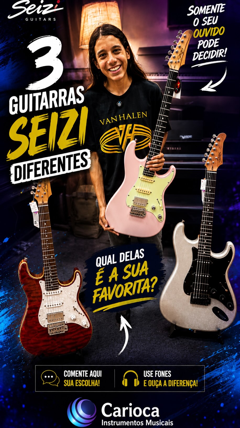 🎸 Arielzinho lançou o desafio!
Ele tocou 3 guitarras Seizi diferentes e deixou a decisão com vocês.
Sem modelo.
Sem preço.
Sem dicas.
Apenas o som. 🔥
Agora responde:
👉 Qual foi a melhor?
🎸 Guitarra 1
🎸 Guitarra 2
🎸 Guitarra 3
Comenta sua favorita e marca aquele amigo guitarrista para participar do desafio!
Se ficou na dúvida, venha testar com a gente, todos os modelos à disposição, só chegar 💪🏻💪🏻
#Seizi #Arielzinho #Guitarra #TesteDeTimbre #CariocaInstrumentos Manaus