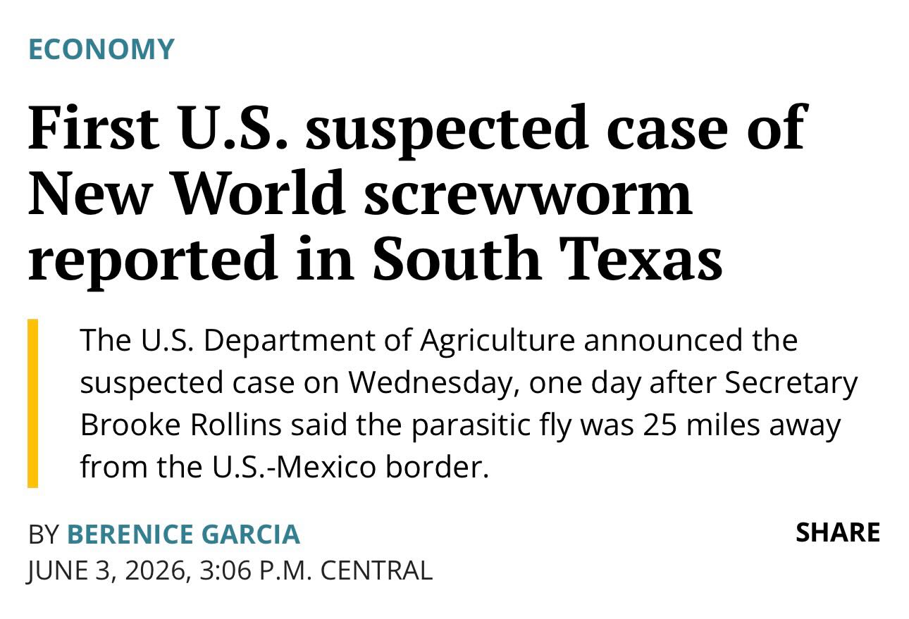 According to the U.S. Department of Agriculture, a case of New World Screwworm (NWS) may have been detected in South Texas. This comes after confirmed reports that NWS had been detected just outside Ciudad Acuña in Coahuila.
NWS is an existential threat to our wildlife, livestock, pets, and industry. This is not a partisan issue and all leaders from across the state must be willing to work together to to fight NWS.
Kinney County Judge John Paul Schuster is leading and has taken action by issuing a disaster declaration – I encourage counties in House District 74 do the same and remain proactive as the federal government continues to monitor and test for confirmed cases.
