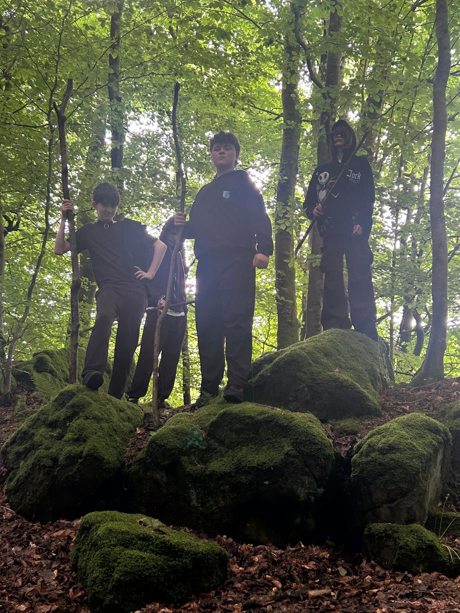 The senior class exploring Ardgowan Estate Woods. The boys thought it was a great place to role play in their own movie scene “woodland warriors” #outdoorlearning #exploring #teamwork