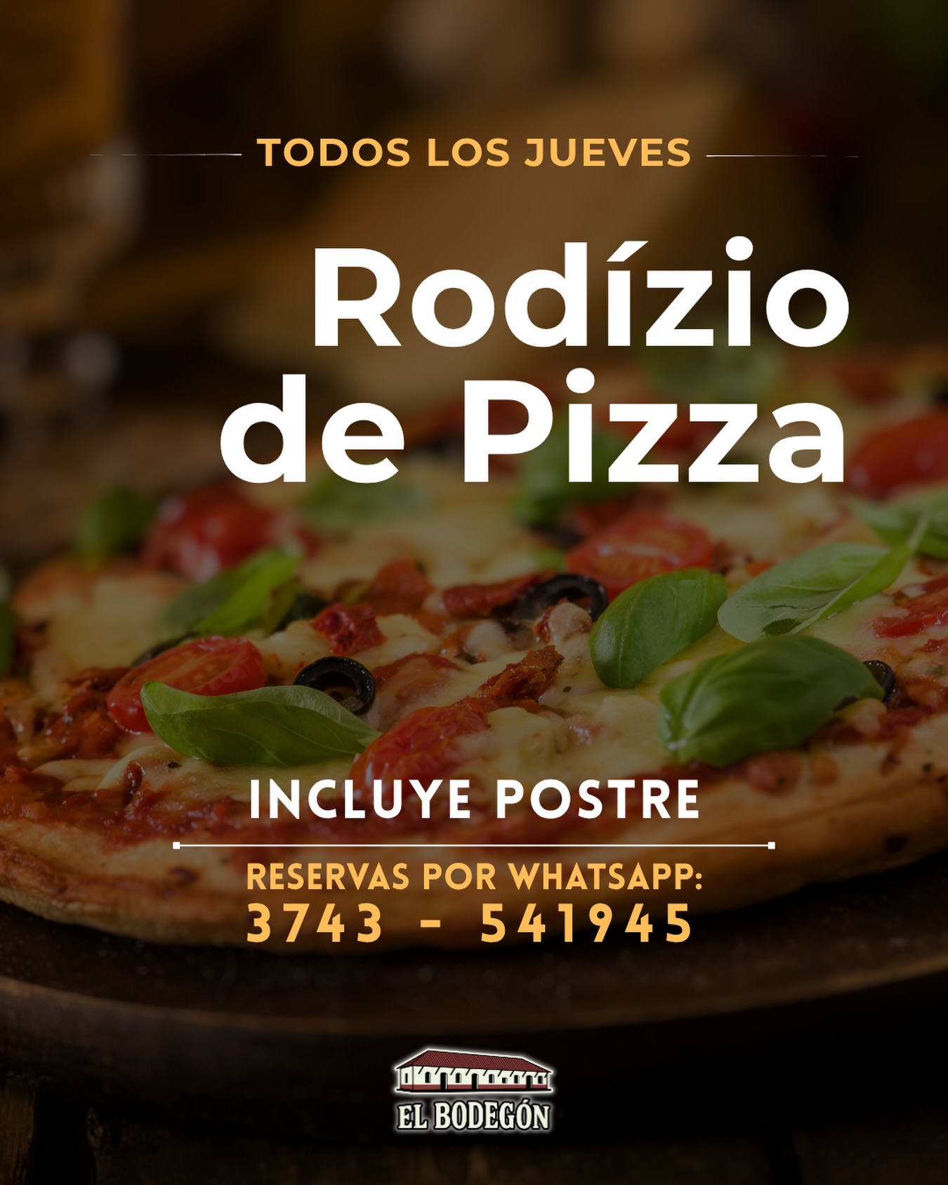 ¡Los jueves tienen sabor a pizza! 🍕
Te esperamos para disfrutar de nuestro Rodizio de Pizza, con variedad de sabores para comer y compartir sin límites
📍Todos los jueves en “El Bodegón”
¡Vení con amigos, familia o quien más quieras!❤️