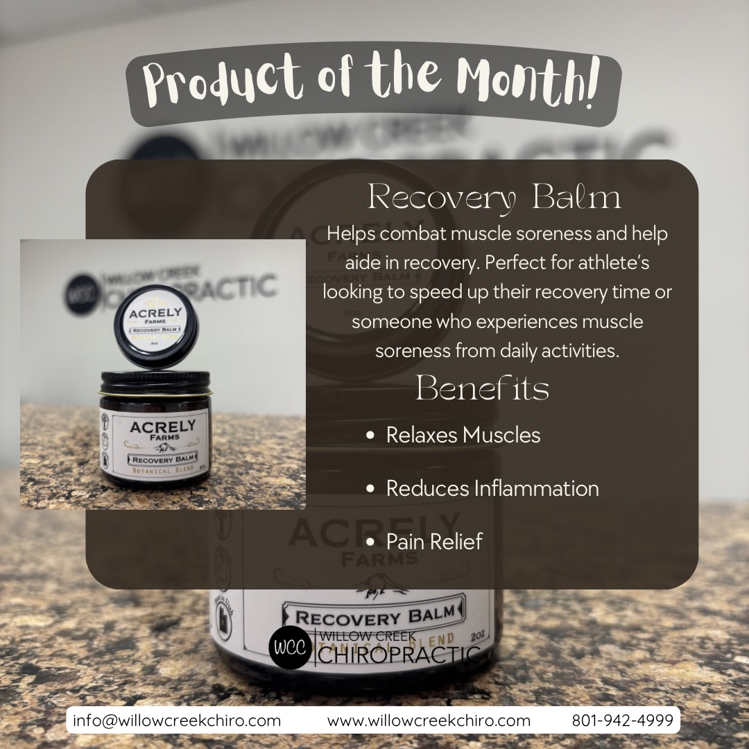 ✨ Product of the Month: Recovery Balm ✨
Made to support recovery, reduce inflammation, and provide soothing relief when your body needs it most.
Whether you’re an athlete, a weekend warrior, or just feeling the effects of everyday life, this balm can help you get back to feeling your best.
✔️ Relaxes muscles
✔️ Helps reduce inflammation
✔️ Supports pain relief
Stop by the office and grab yours while it’s featured as our Product of the Month! 🌿
#WillowCreekChiropractic #RecoveryBalm #MuscleRecovery #PainRelief #NaturalWellness